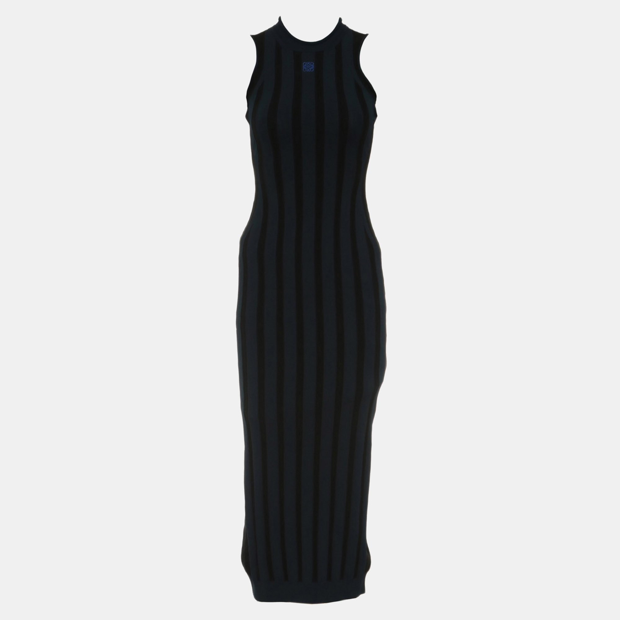 Loewe Striped Sleeveless Ribbed Knit Midi Dress Medium Black Viscose Blend Dress