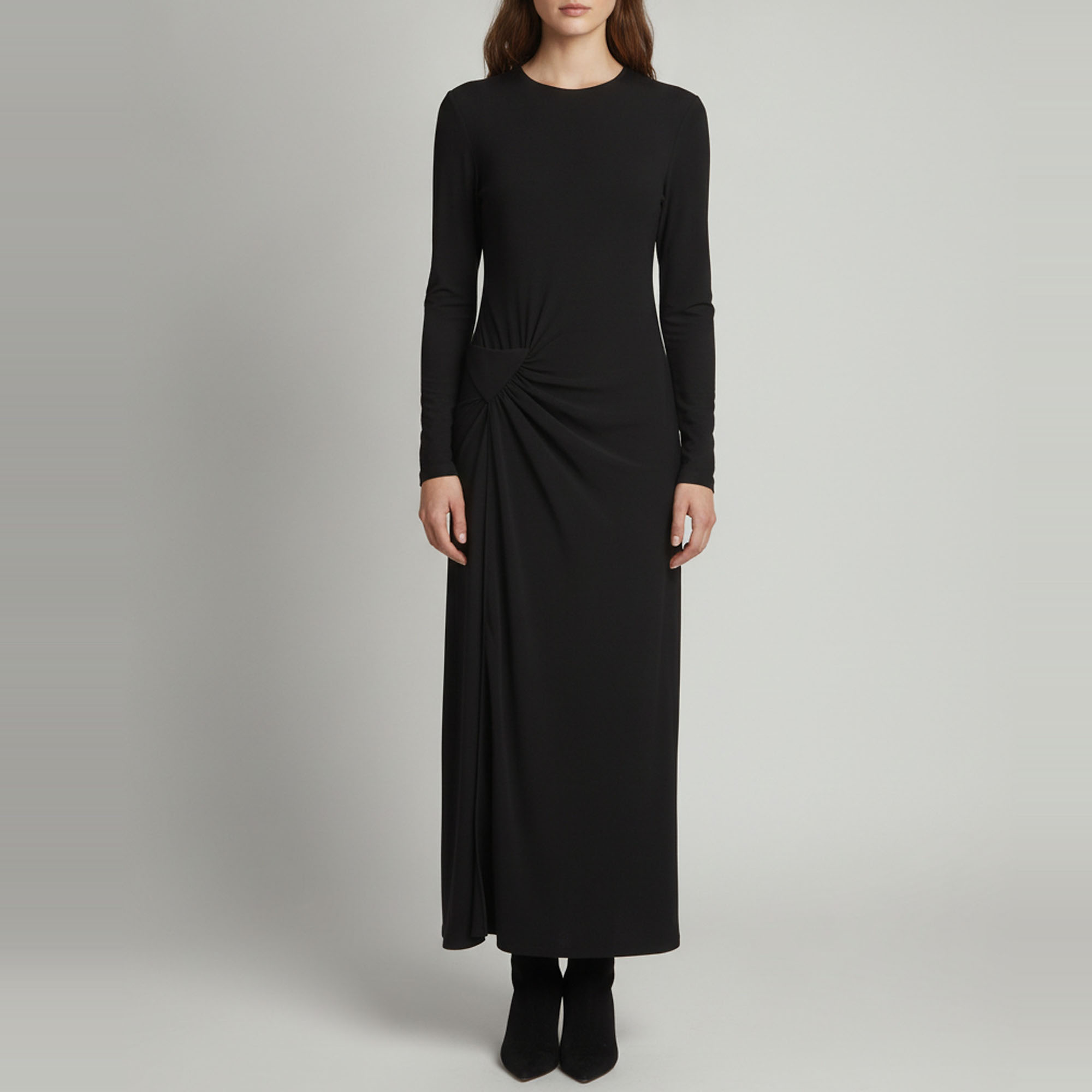 Prada Black Crepe Front Slit Draped Dress S