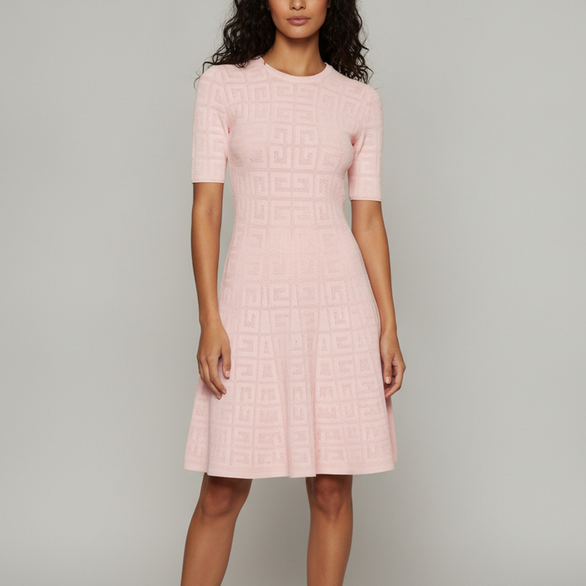 Givenchy Pink GG Monogram Jacquard Knit Fit and Flare Dress XS
