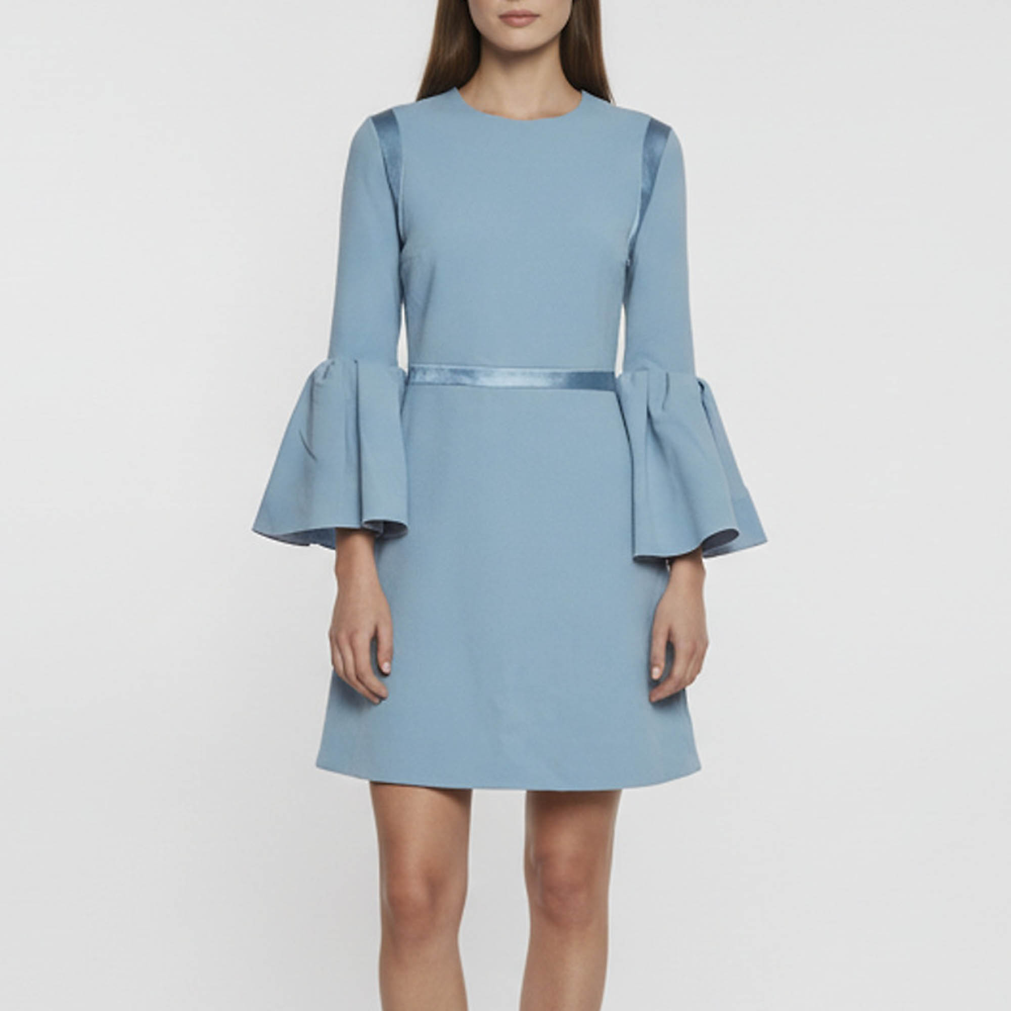 Roksanda Blue Crepe Hidari Bell-Sleeve Mini Dress S