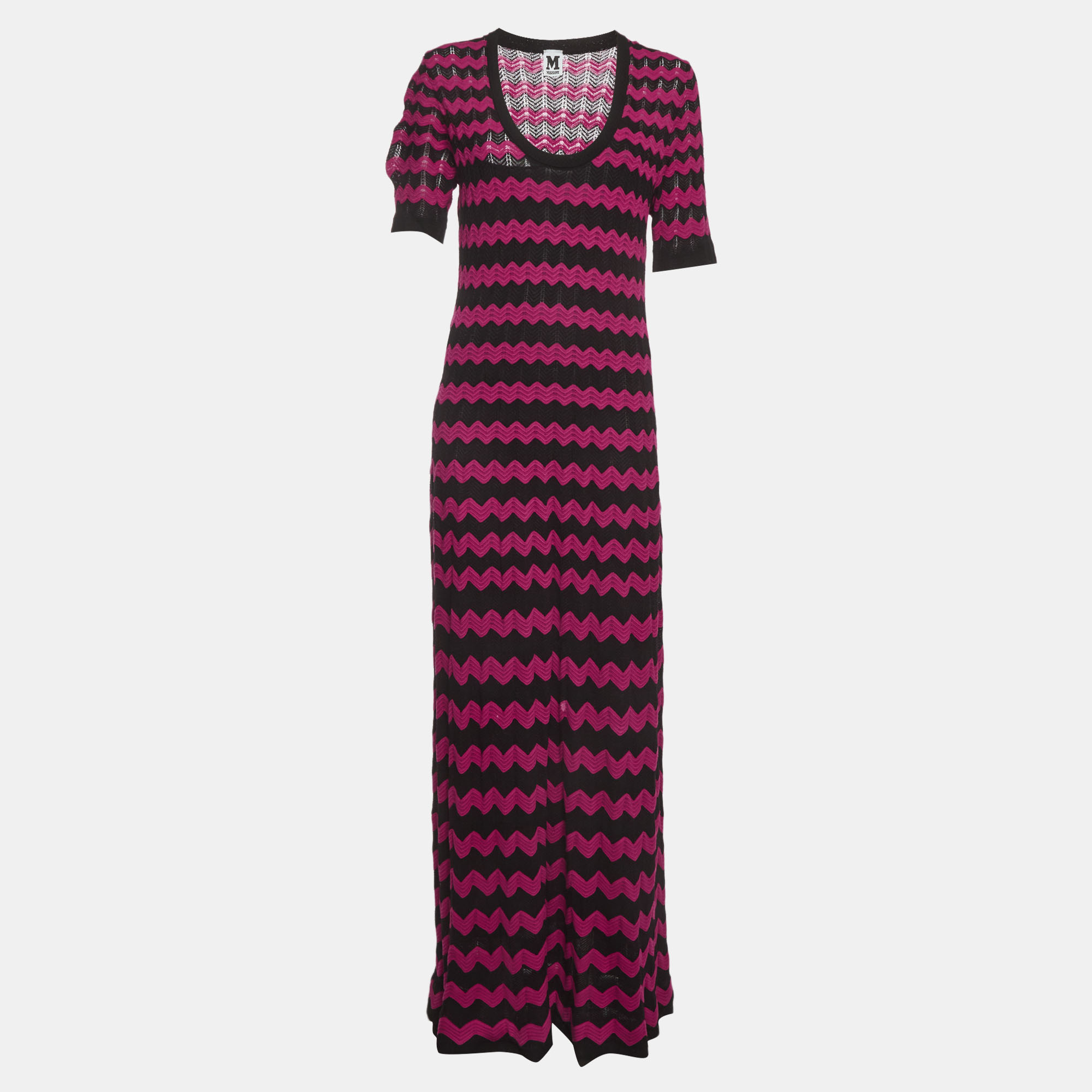 M Missoni Pink/Black Zigzag Knit Short Sleeve Dress XXL