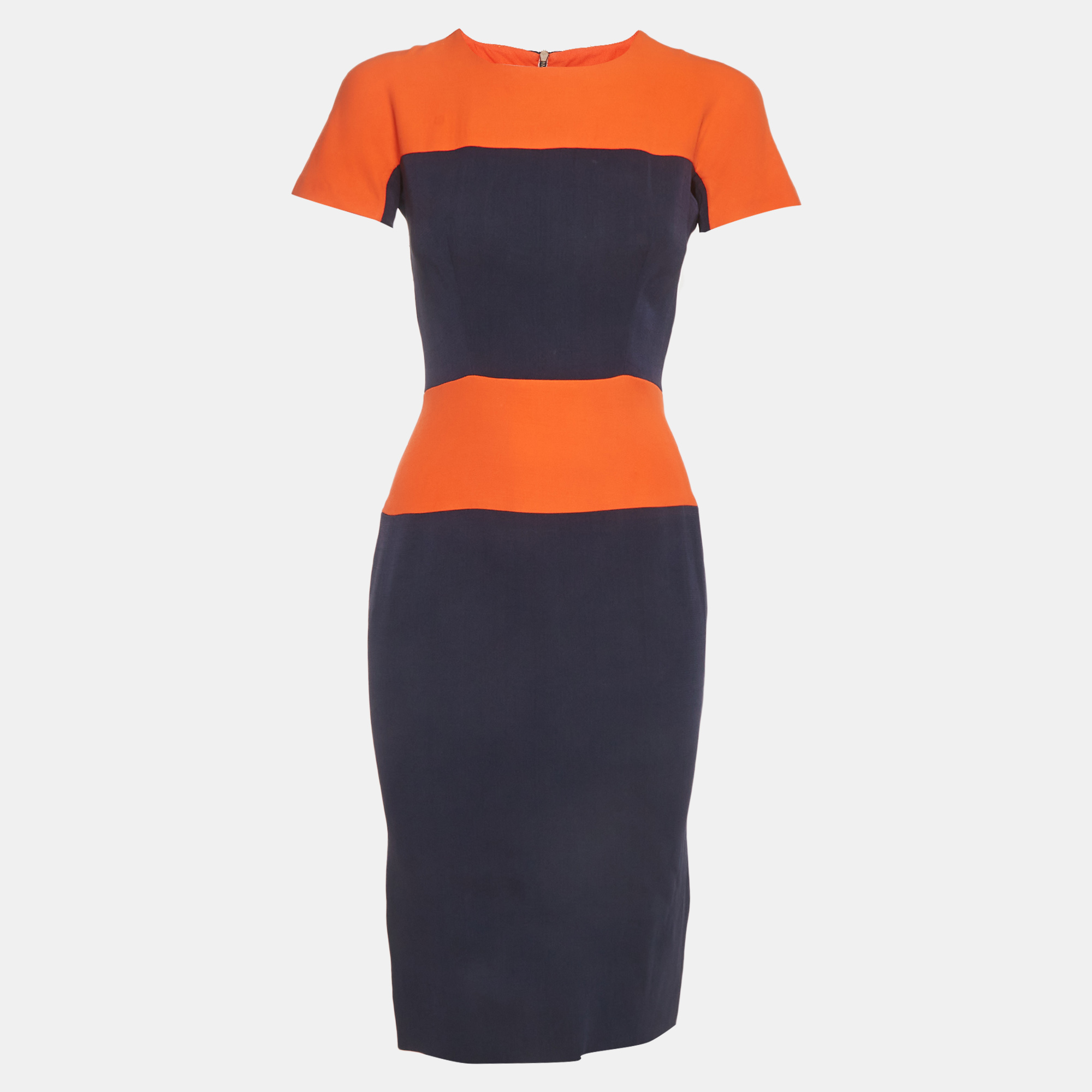 Victoria Beckham Color Block Wool Blend Short Sleeve Sheath Dress S