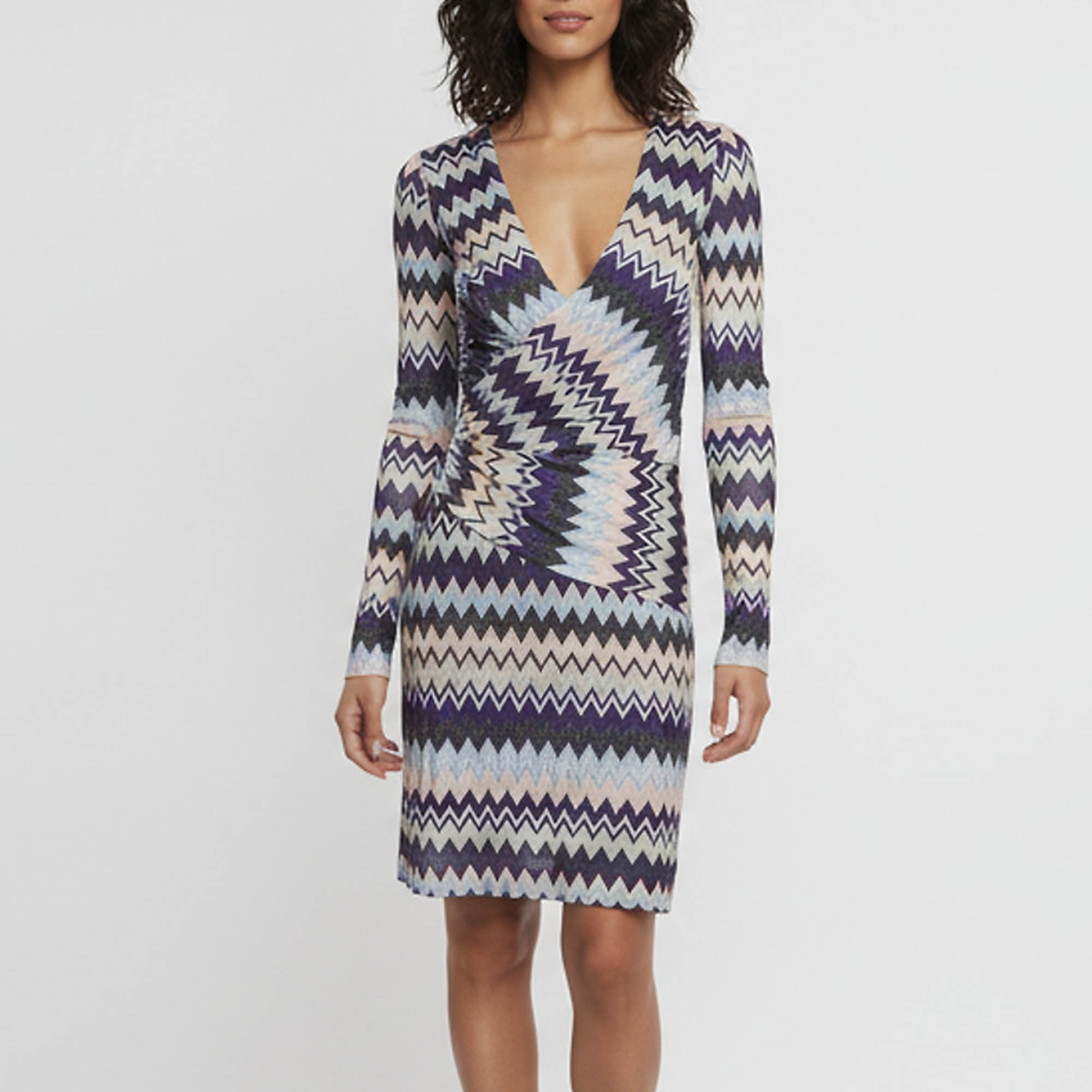 Missoni Multicolor Zig-Zag Raschel Knit Draped Mini Dress XS