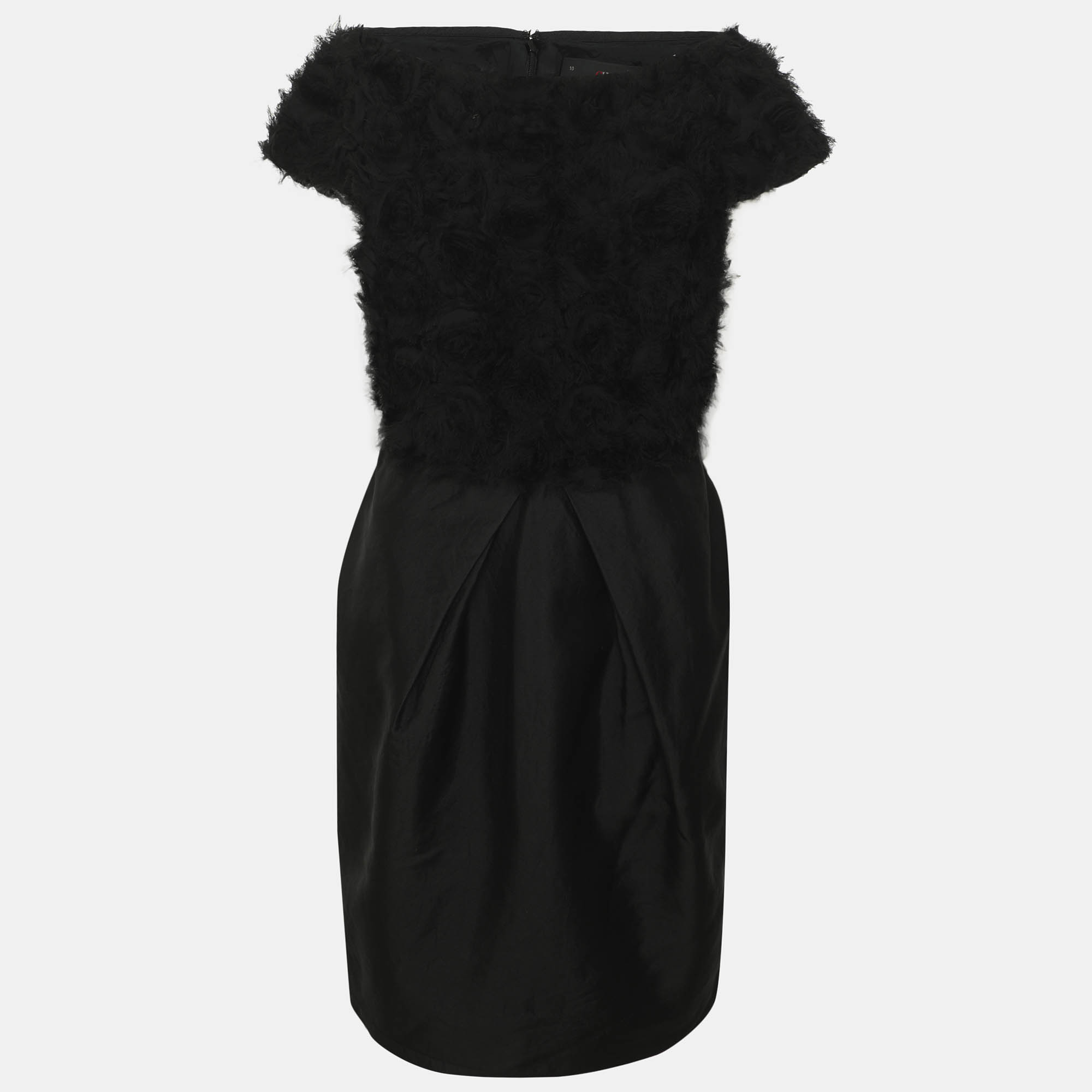 CH Carolina Herrera Black Silk Wool Floral Applique Dress L