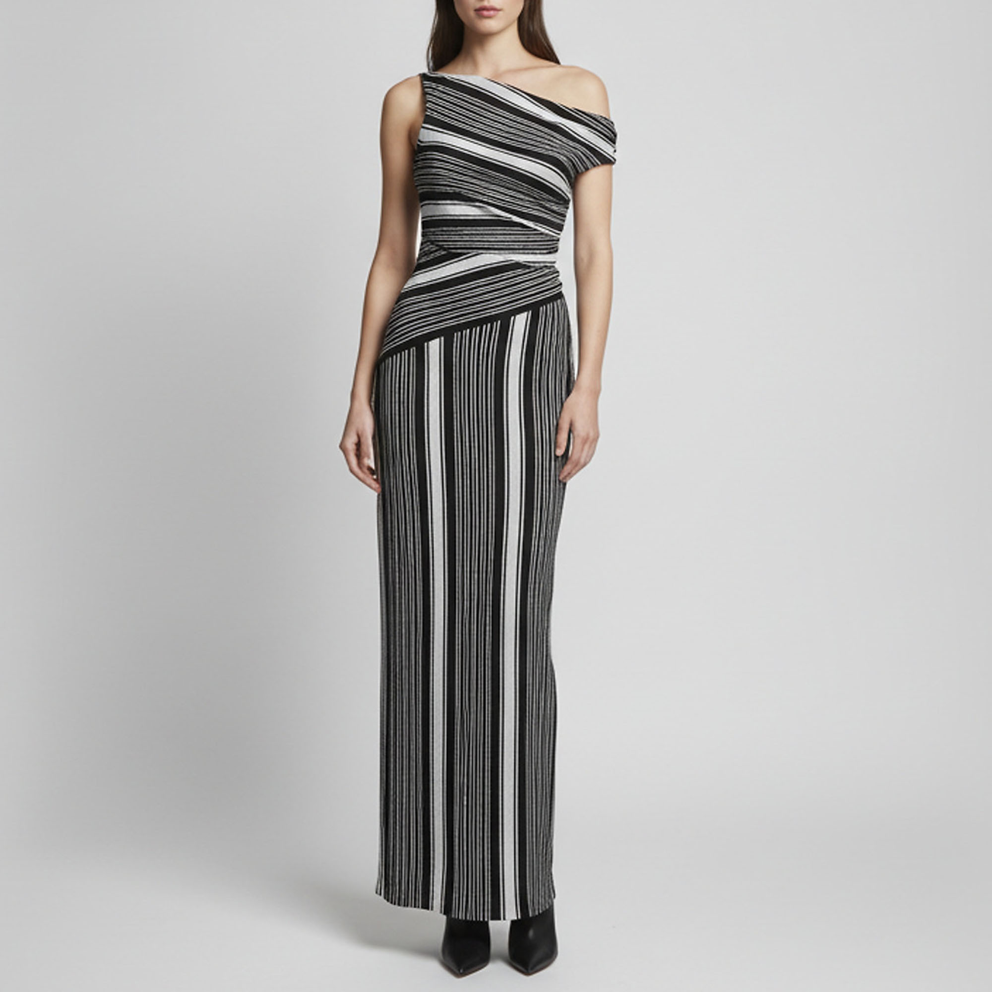 Missoni Black/White Striped Knit Asymmetric Maxi Dress XS