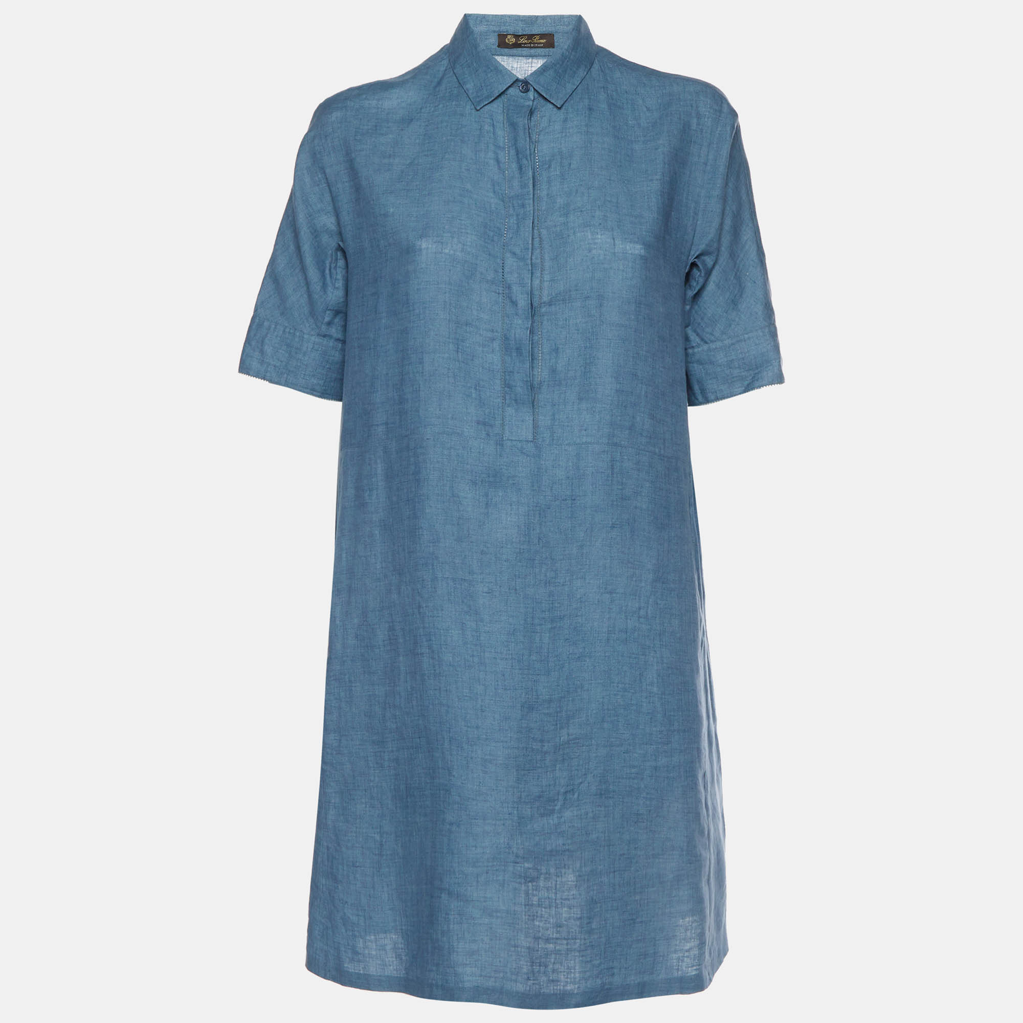 Loro Piana Blue Linen Short Sleeve Shirt Dress M