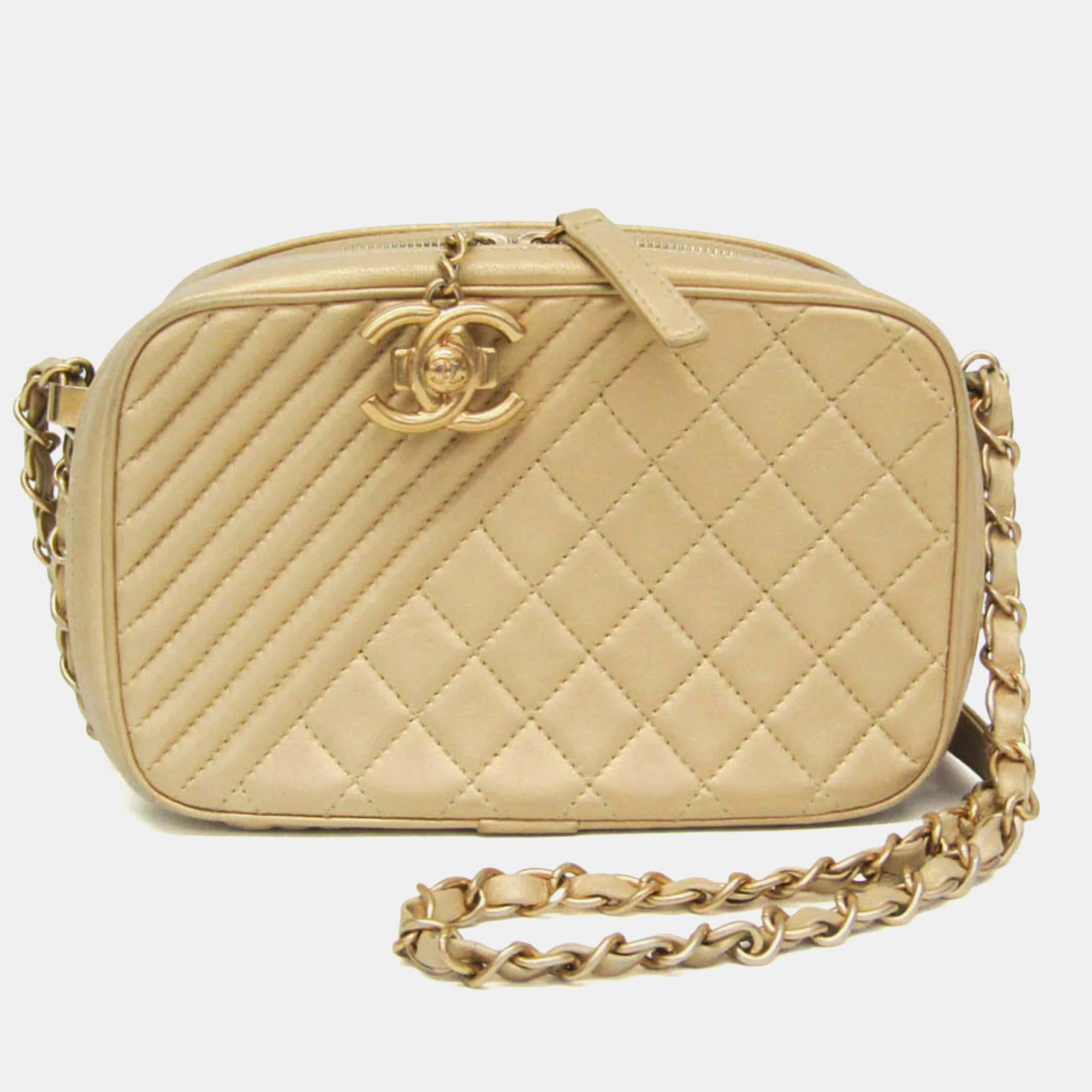 Chanel Cocoboy Gold Lambskin Leather Camera Shoulder Bag