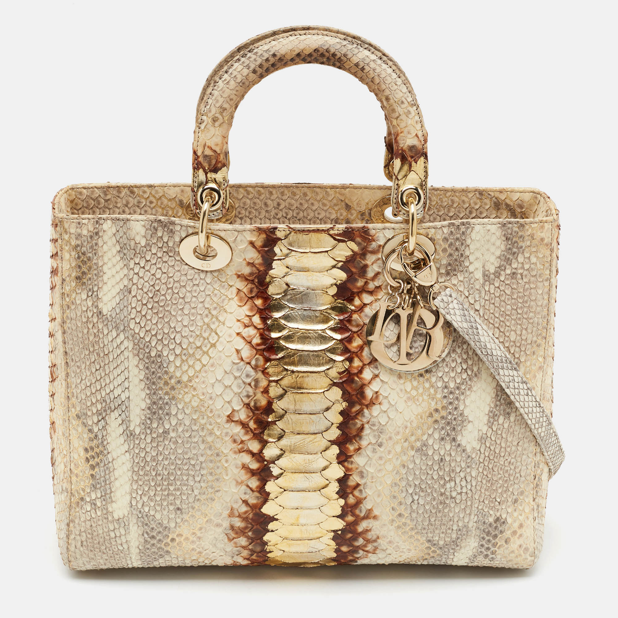 Dior Lady Dior Large Beige/Gold Python Tote