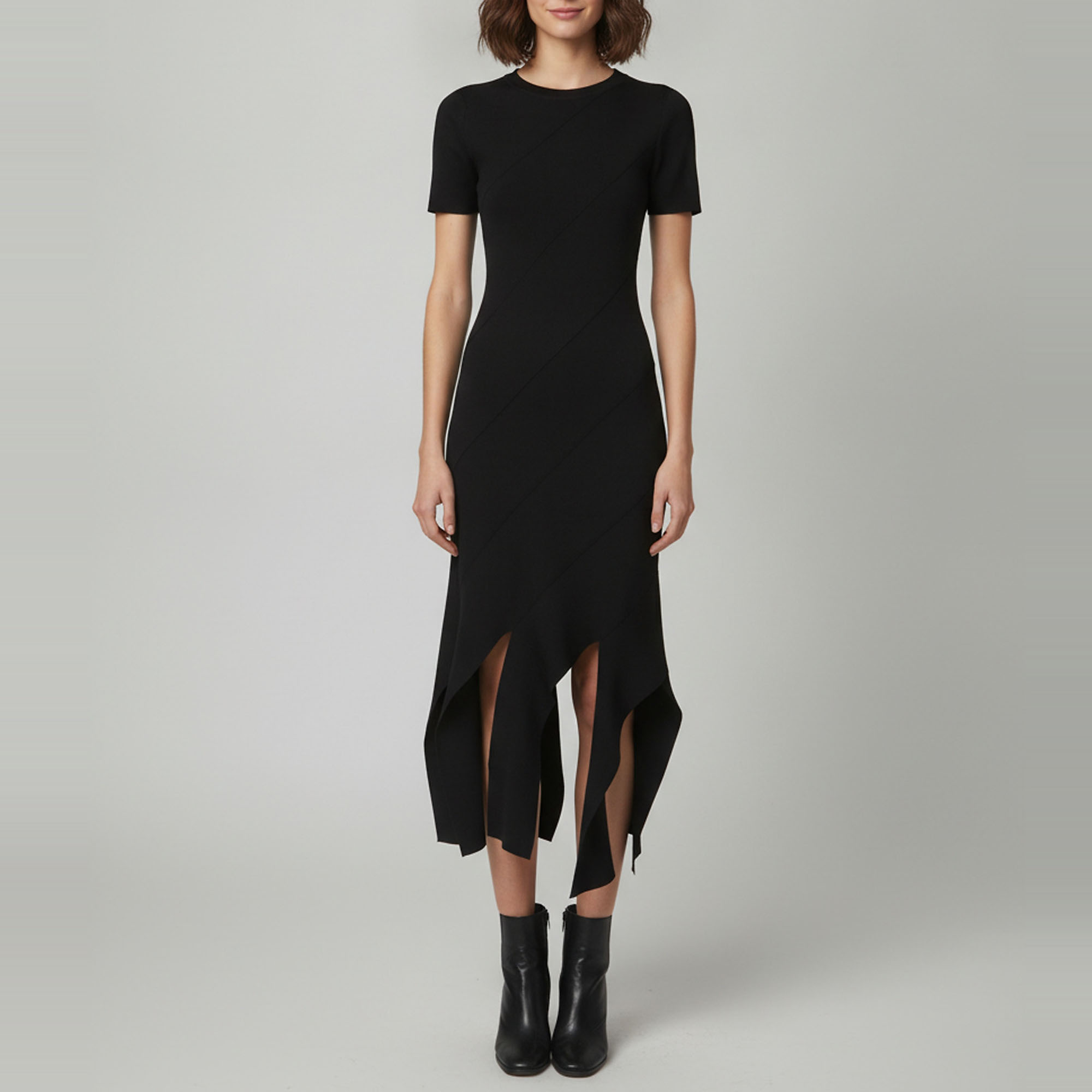Stella McCartney Black Rib Kit Asymmetric Midi Dress XS