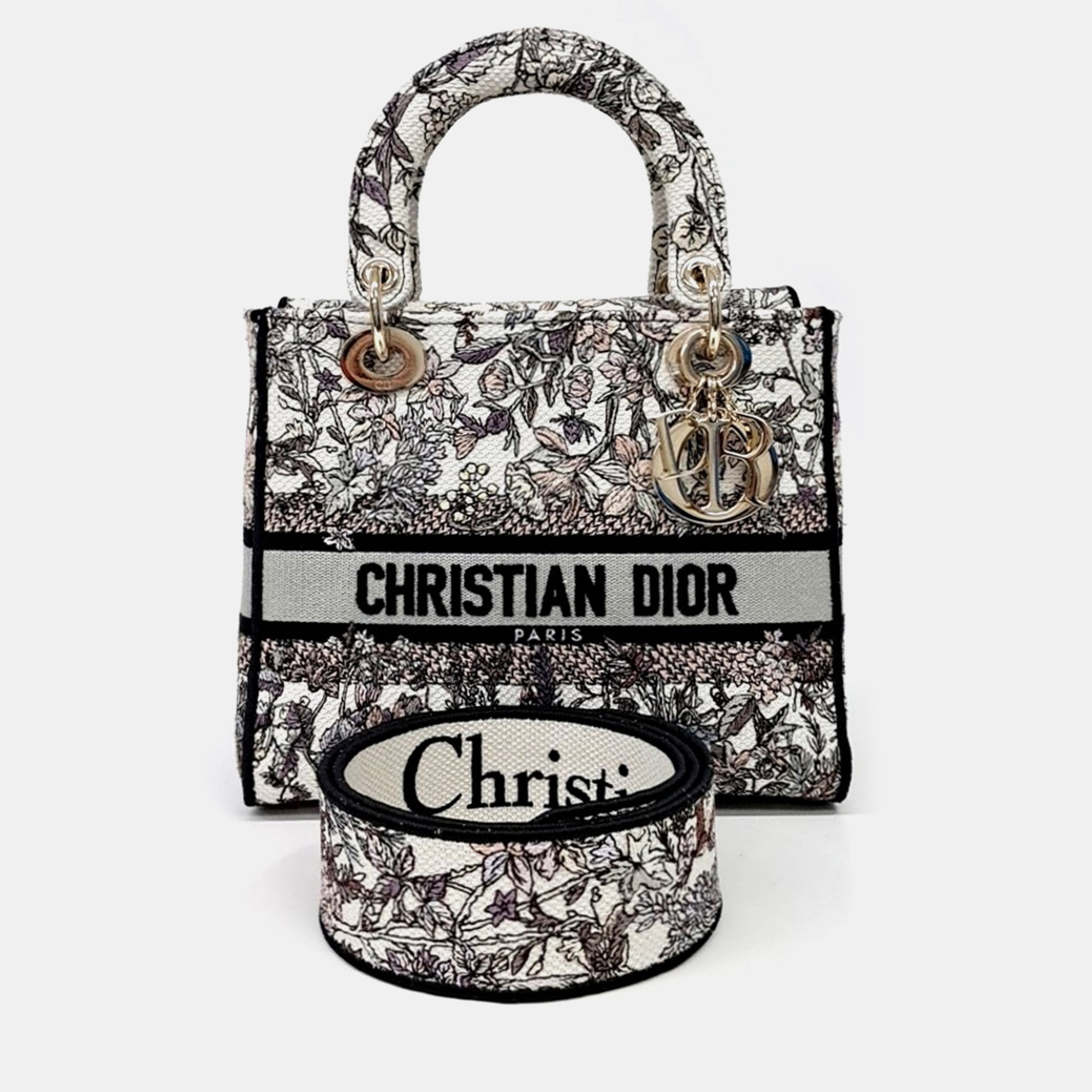 Christian Dior D-Lite Lady Medium Multicolor Fabric Top Handle Bag