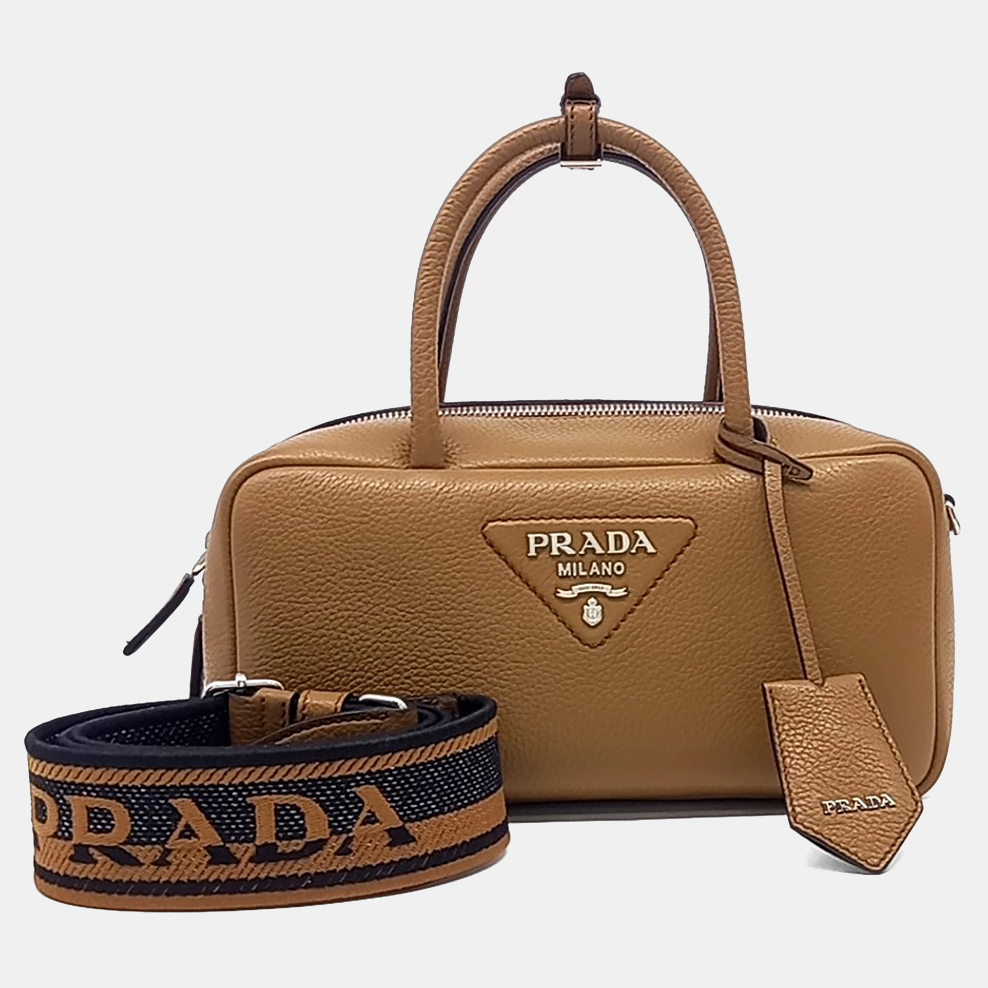Prada Soft Calfskin Leather Brown Crossbody Bag