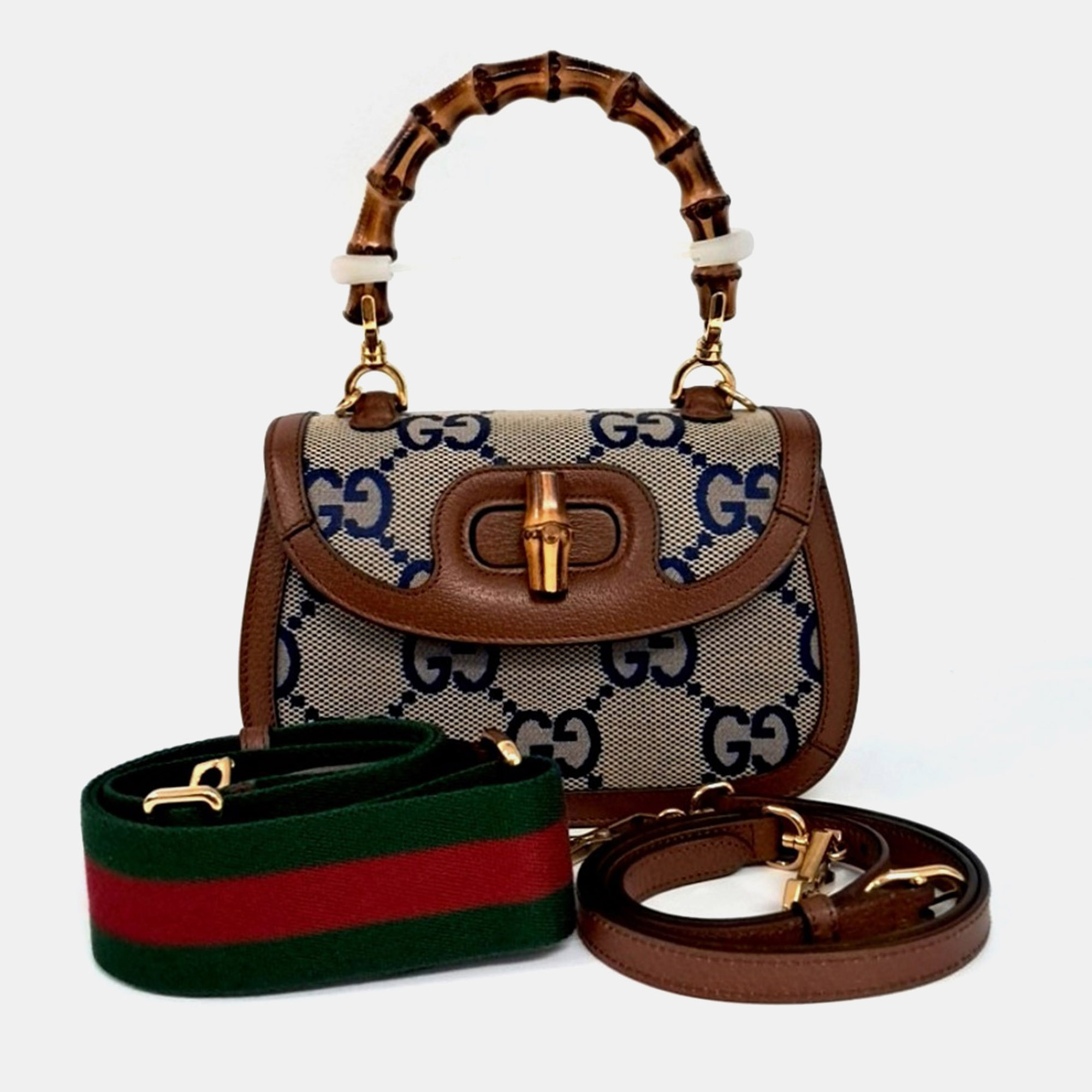 Gucci Brown Leather Bamboo 1947 Small Top Handle Bag