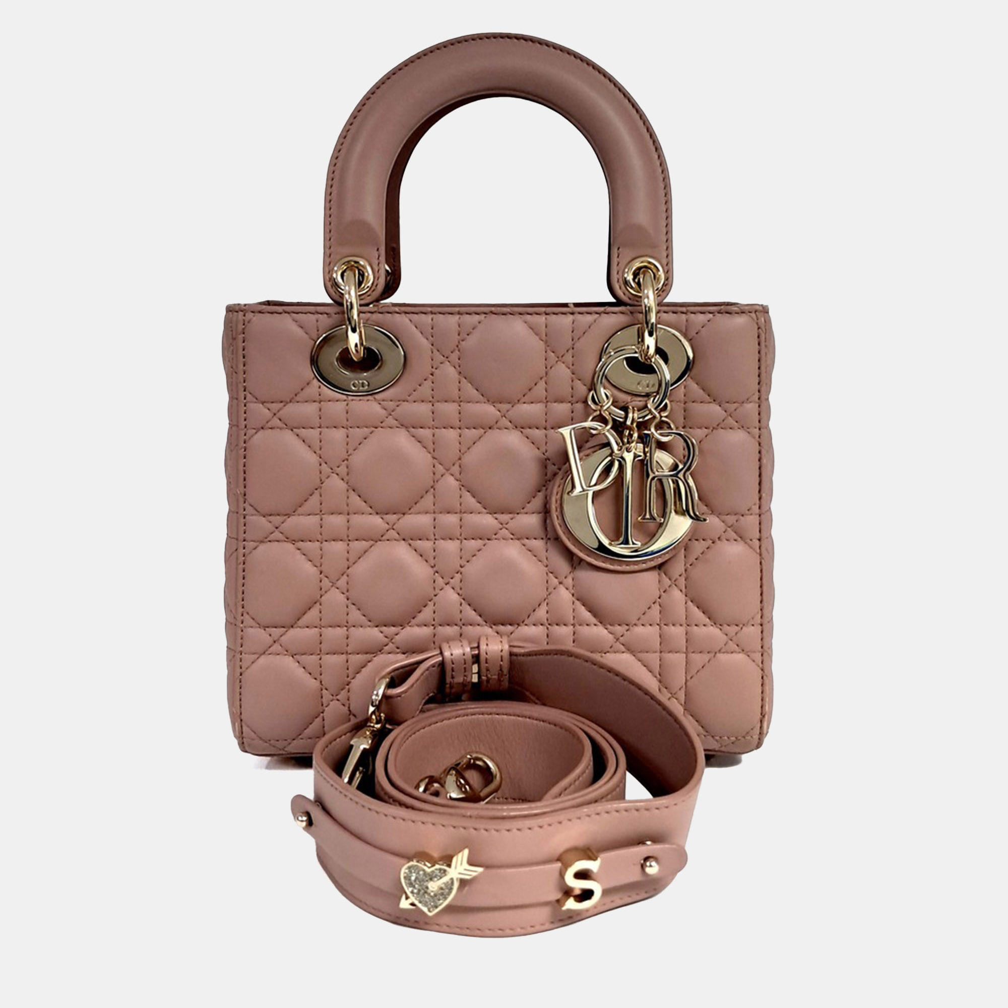 Dior Lady Dior Small Pink Leather Top Handle Bag