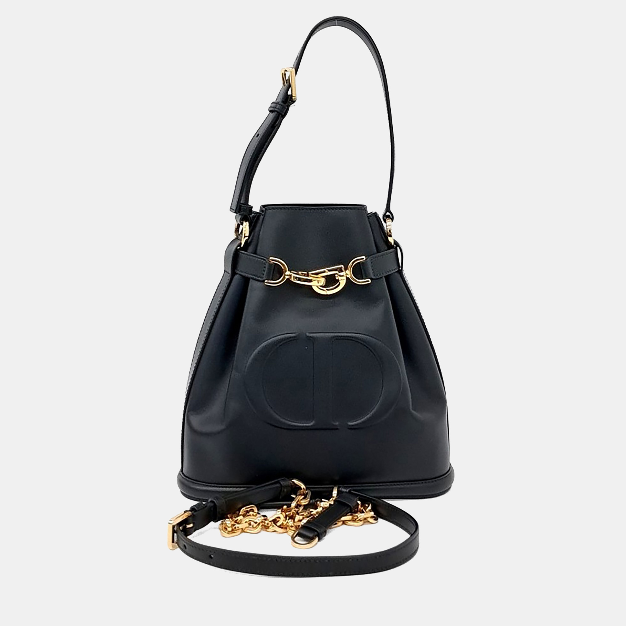 Dior C'est Dior Medium Black Calfskin Leather Bucket Bag