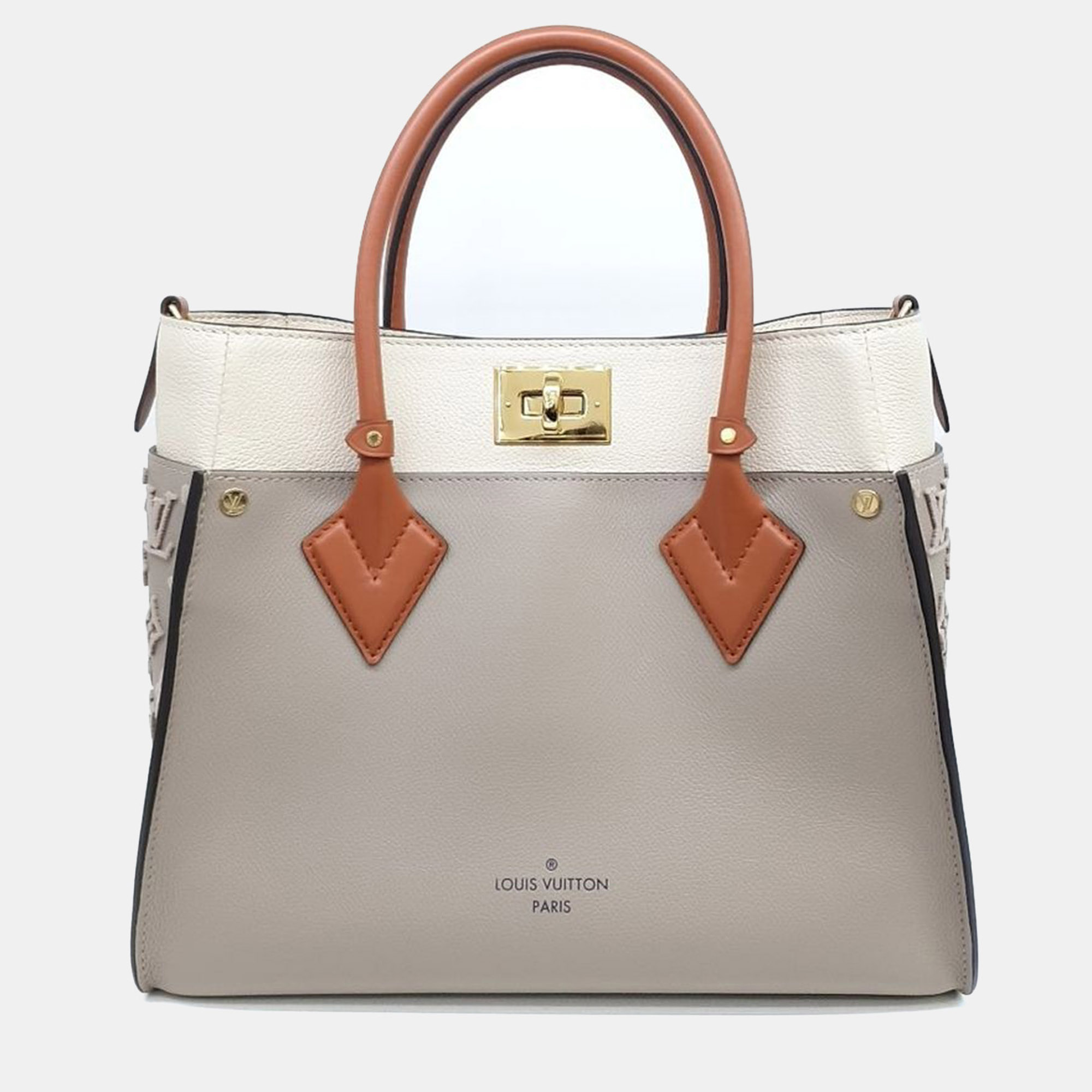 Louis Vuitton On My Side MM Beige Calfskin Leather Top Handle Bag