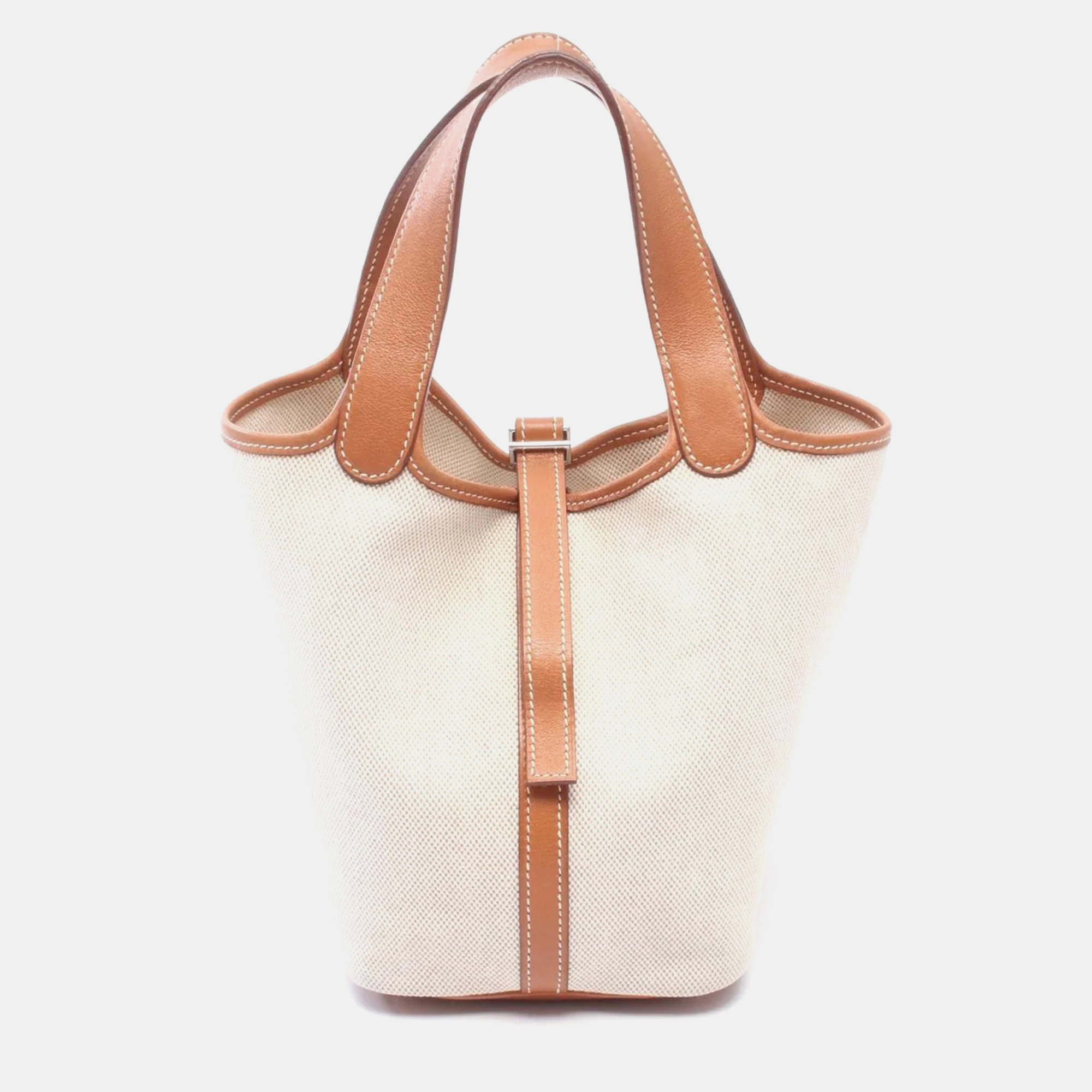 Hermes Picotin Lock PM Ecru Fauve Toile H Barenia Leather Handbag