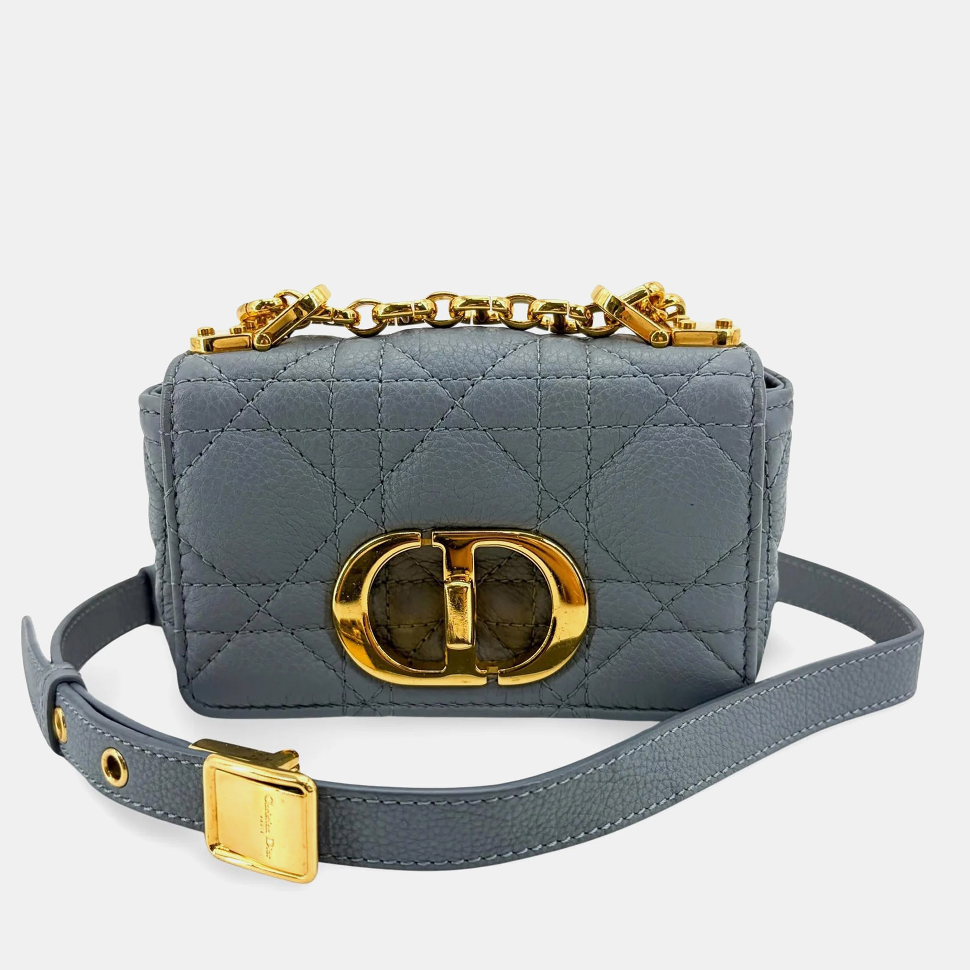 Dior Caro Micro Stone Gray Supple Cannage Calfskin Leather Shoulder Bag