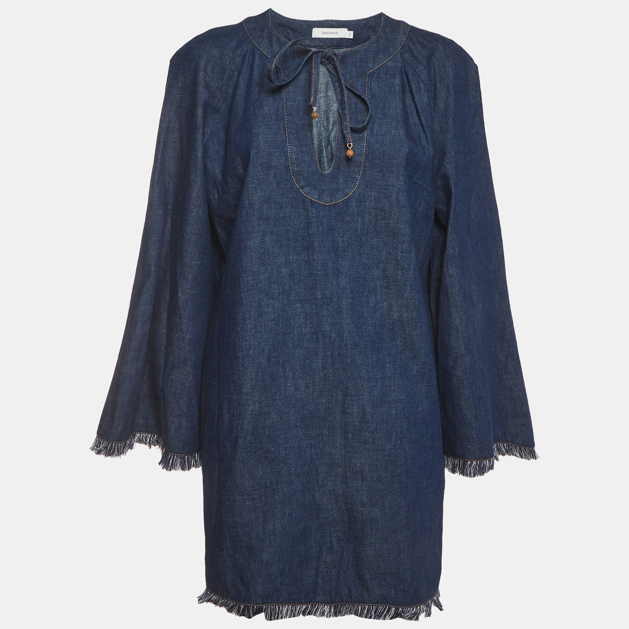 Zimmermann Blue Denim Rhiannon Fringed Mini Dress M