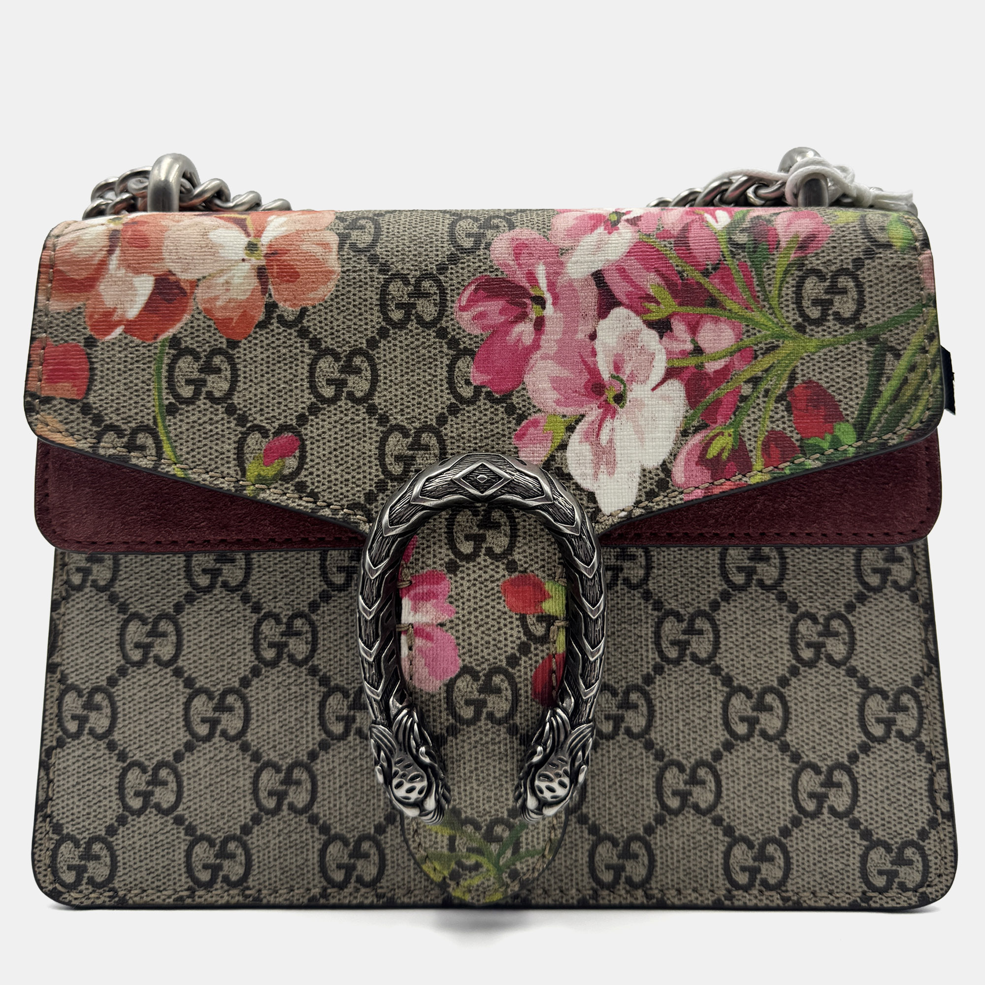 Gucci Beige/Maroon Gg Supreme Blooms Canvas And Suede Mini Dionysus Shoulder Bag