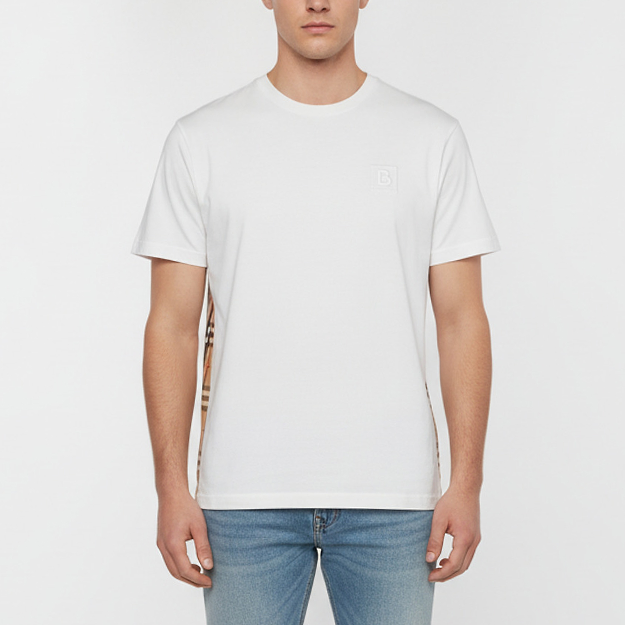 Burberry White Cotton Vintage Check Side Panel T-Shirt S