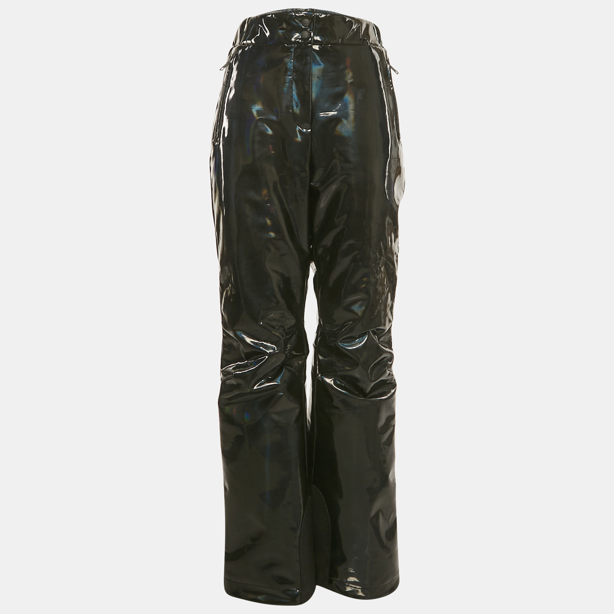 Fendi Black Logo Strip Holographic Synthetic Ski Pants L