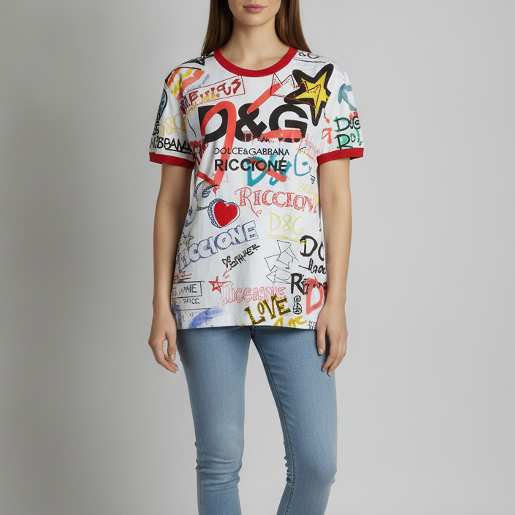Dolce & Gabbana White Graffiti Print Cotton Crew Neck T-Shirt L