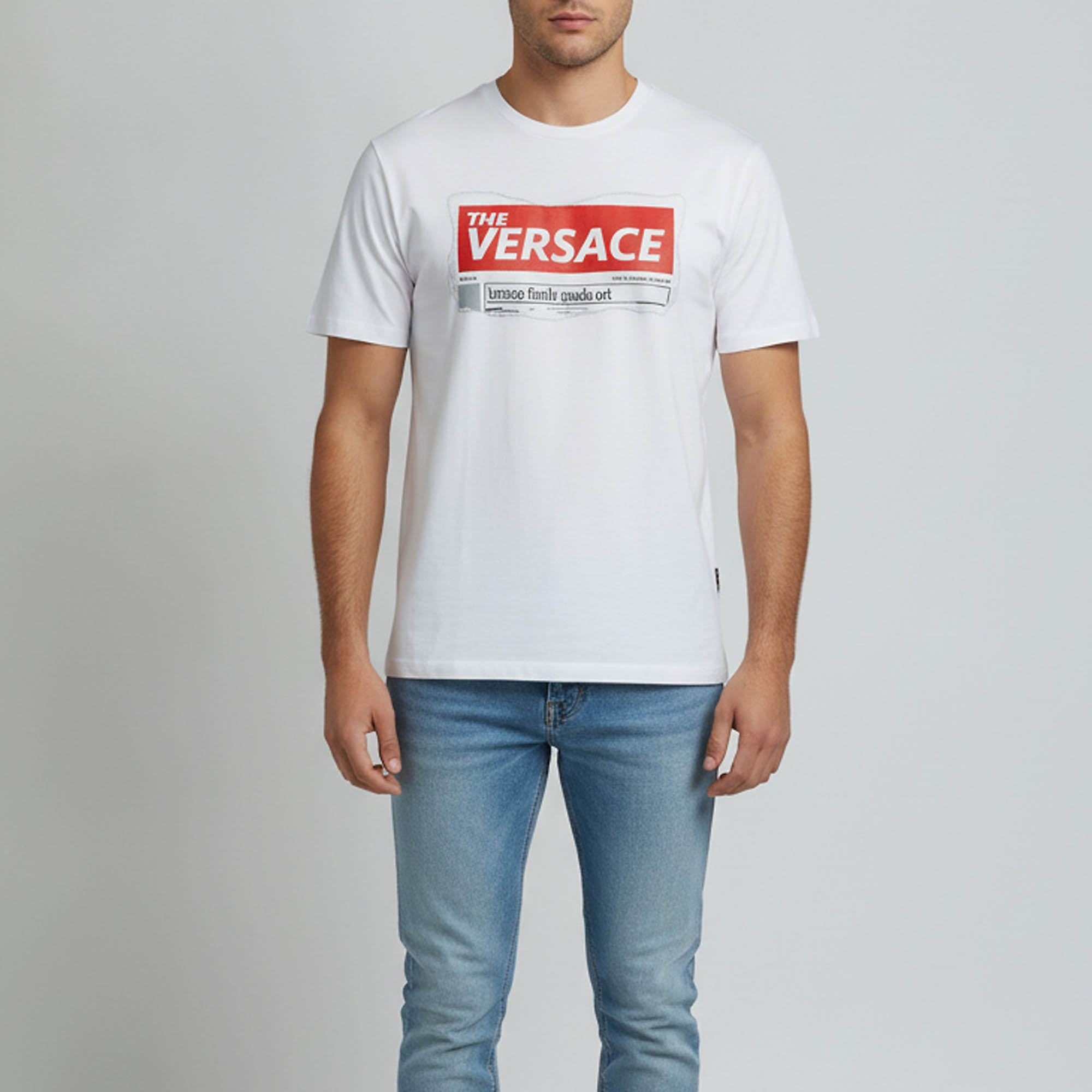 Versace White Tabloid Logo Print Cotton Crew Neck Slim Fit T-Shirt 2XL