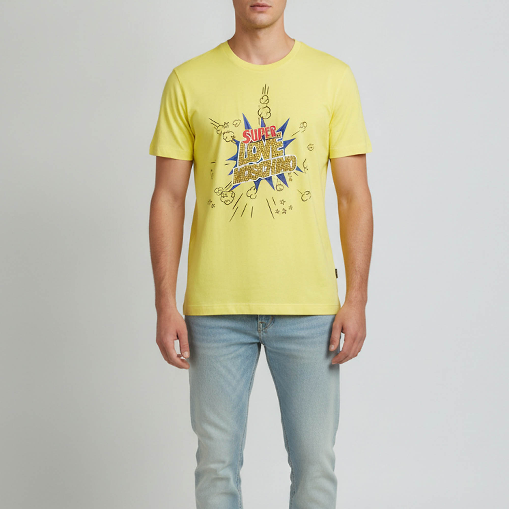 Love Moschino Yellow Embellished Logo Print Cotton T-Shirt M