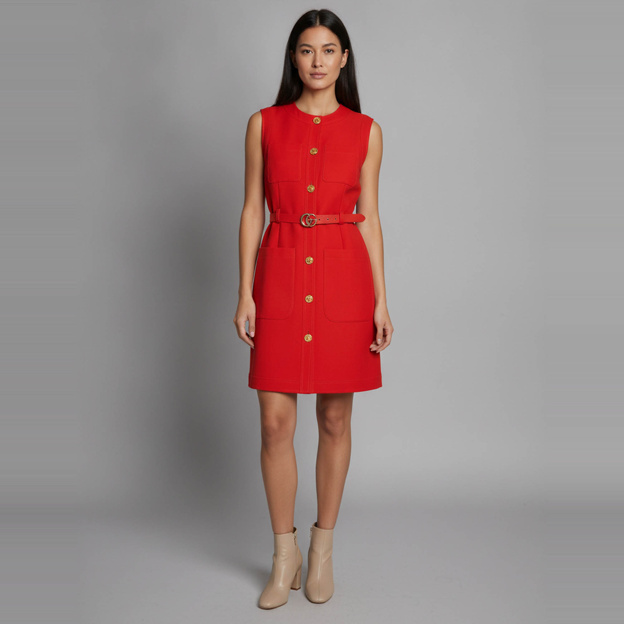 Gucci Red Silk & Wool Blend Sleeveless Cady Mini Dress S
