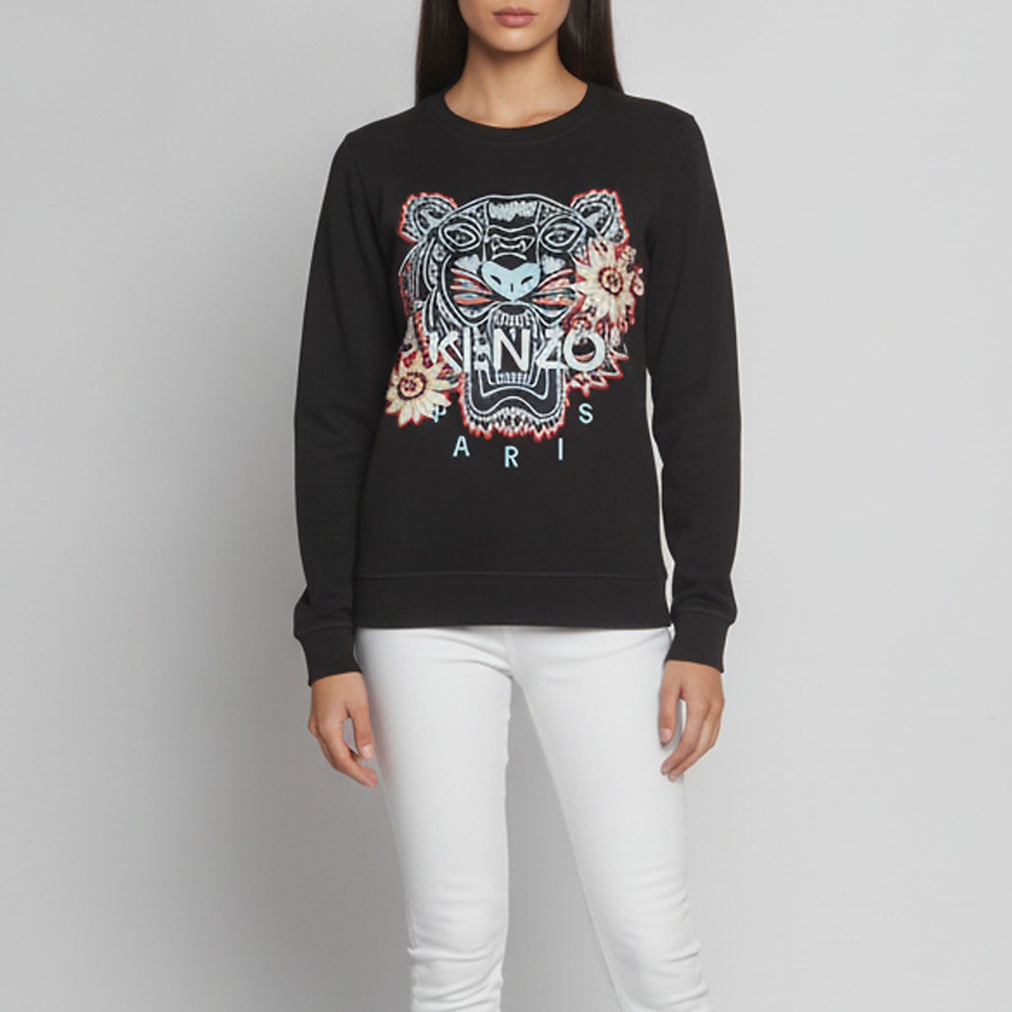 Kenzo Black Tiger Logo Embroidered Cotton Knit Crewneck Sweatshirt M