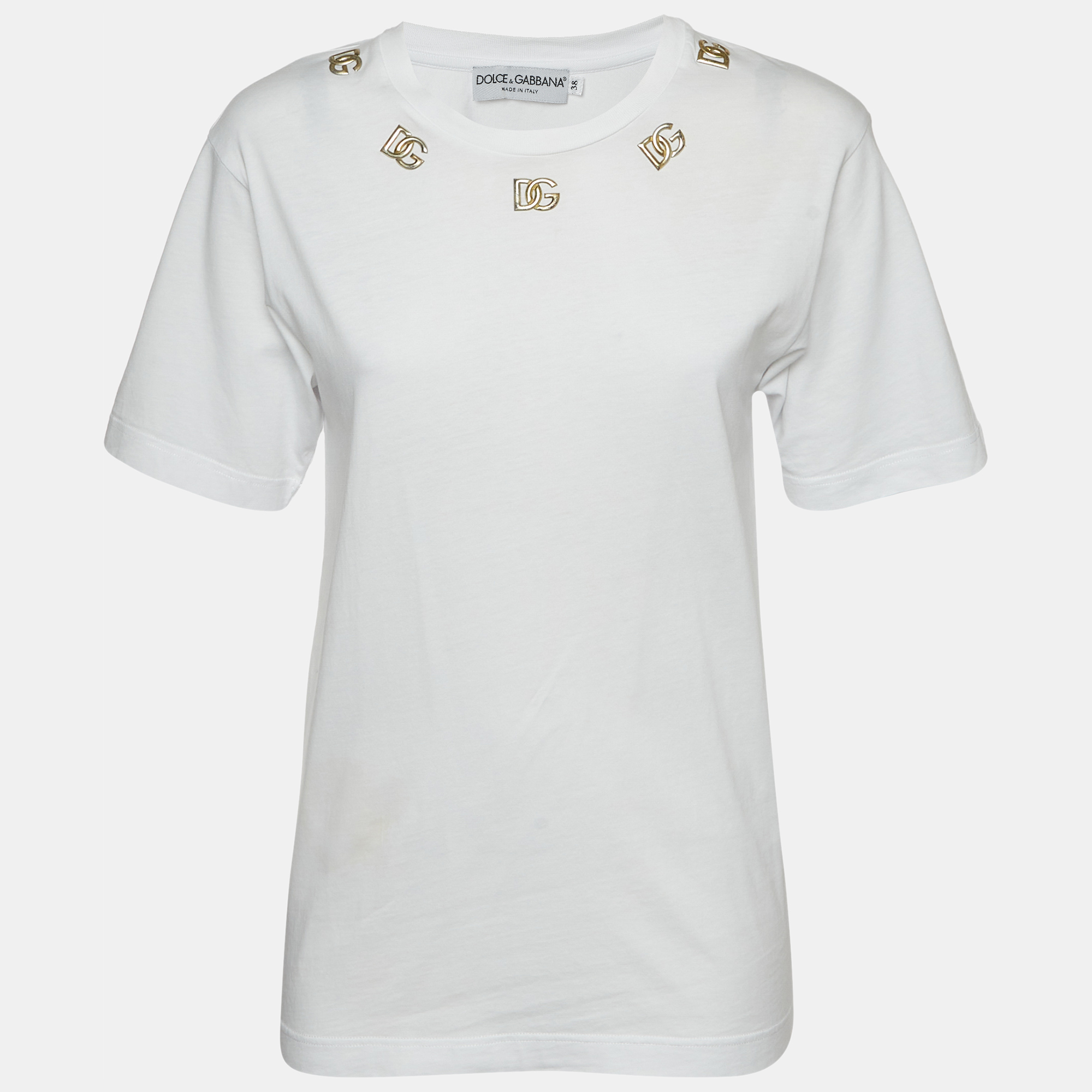 Dolce & Gabbana White Cotton DG Logo Jersey Crewneck T-Shirt S