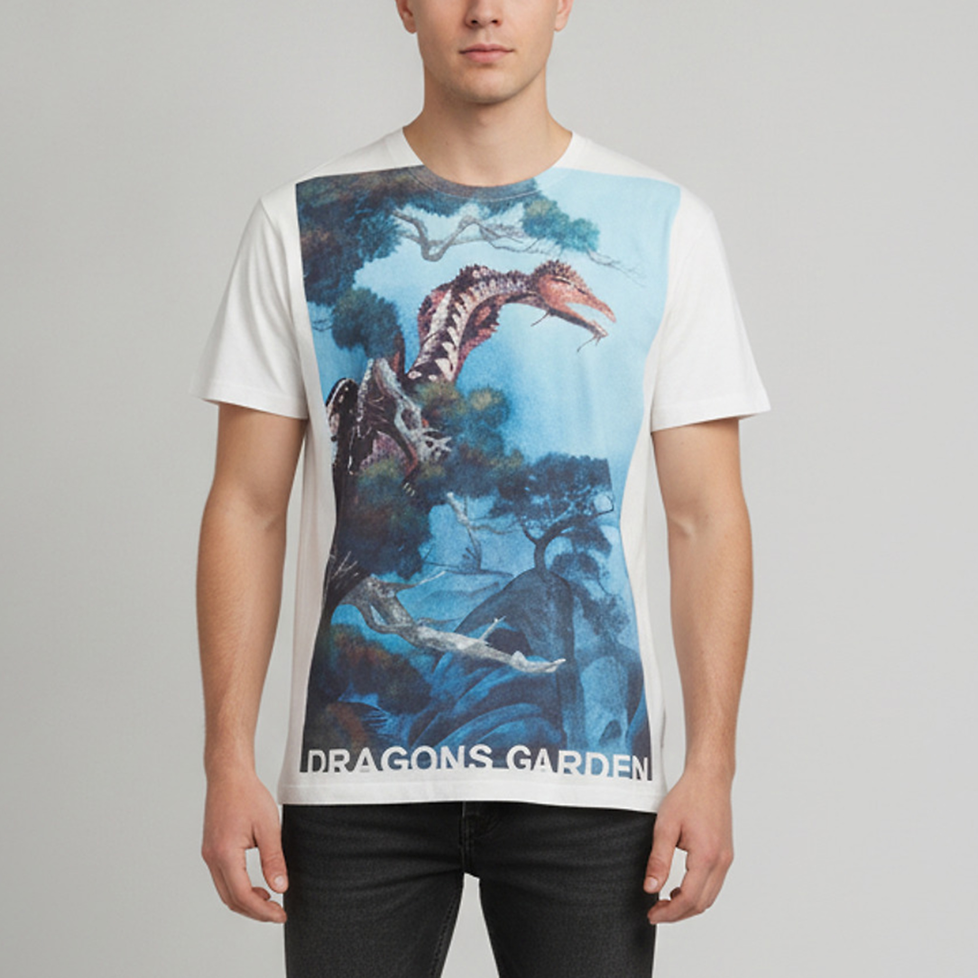 Valentino White Jersey Dragon's Garden Graphic- Print T-Shirt Size L