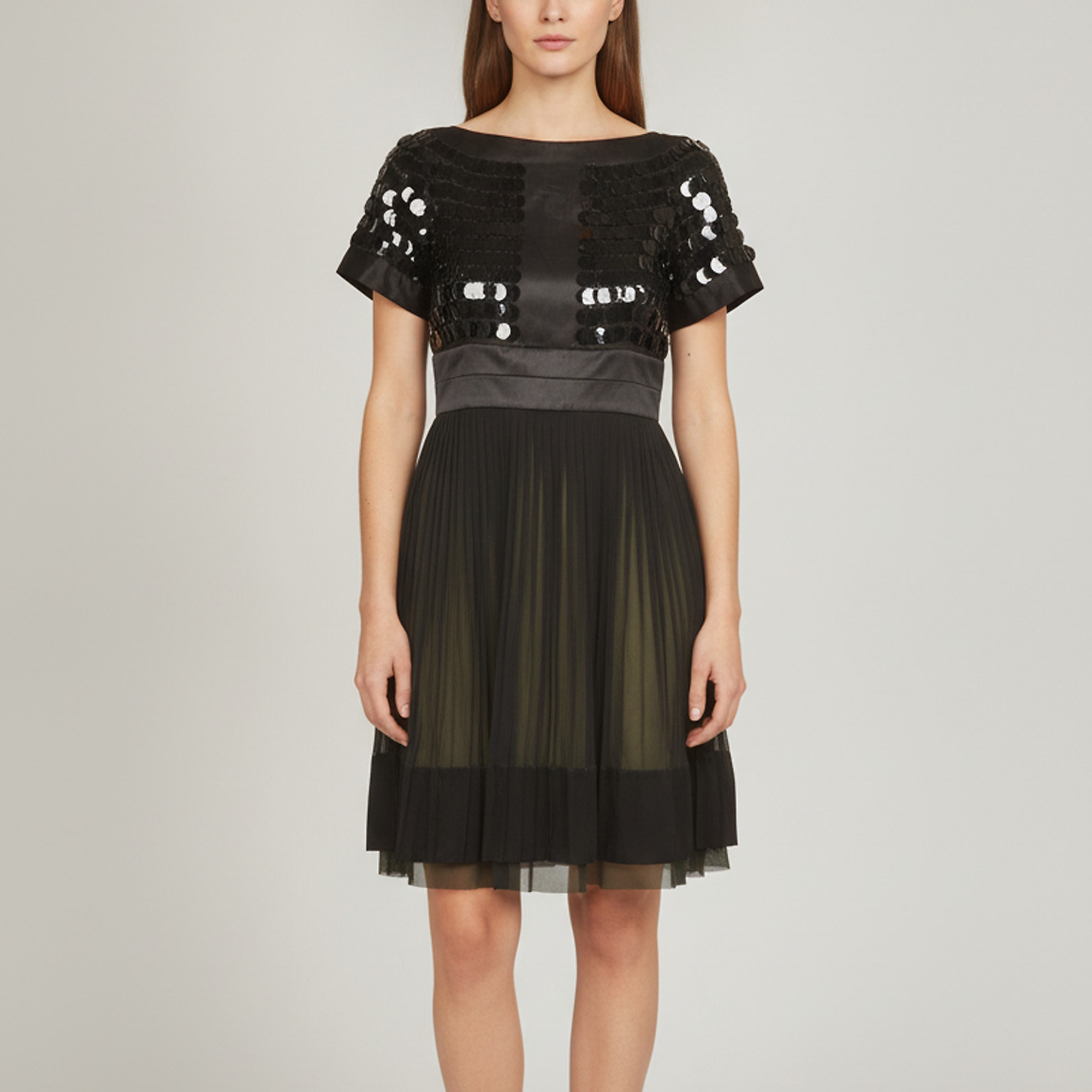 Just Cavalli Black Sequin Embellished Satin & Chiffon Pleated Dress M