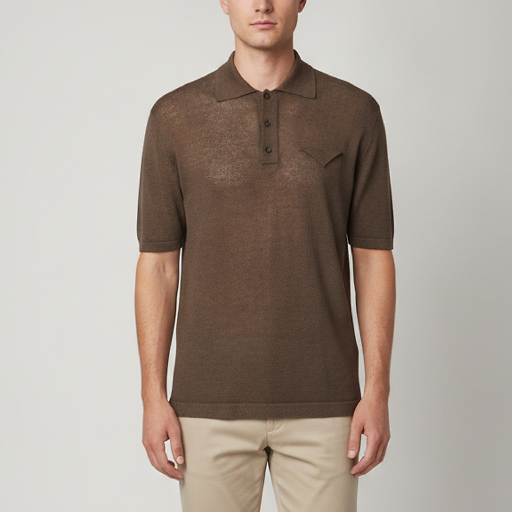 Bottega Veneta Brown Rib Knit Polo T-Shirt L