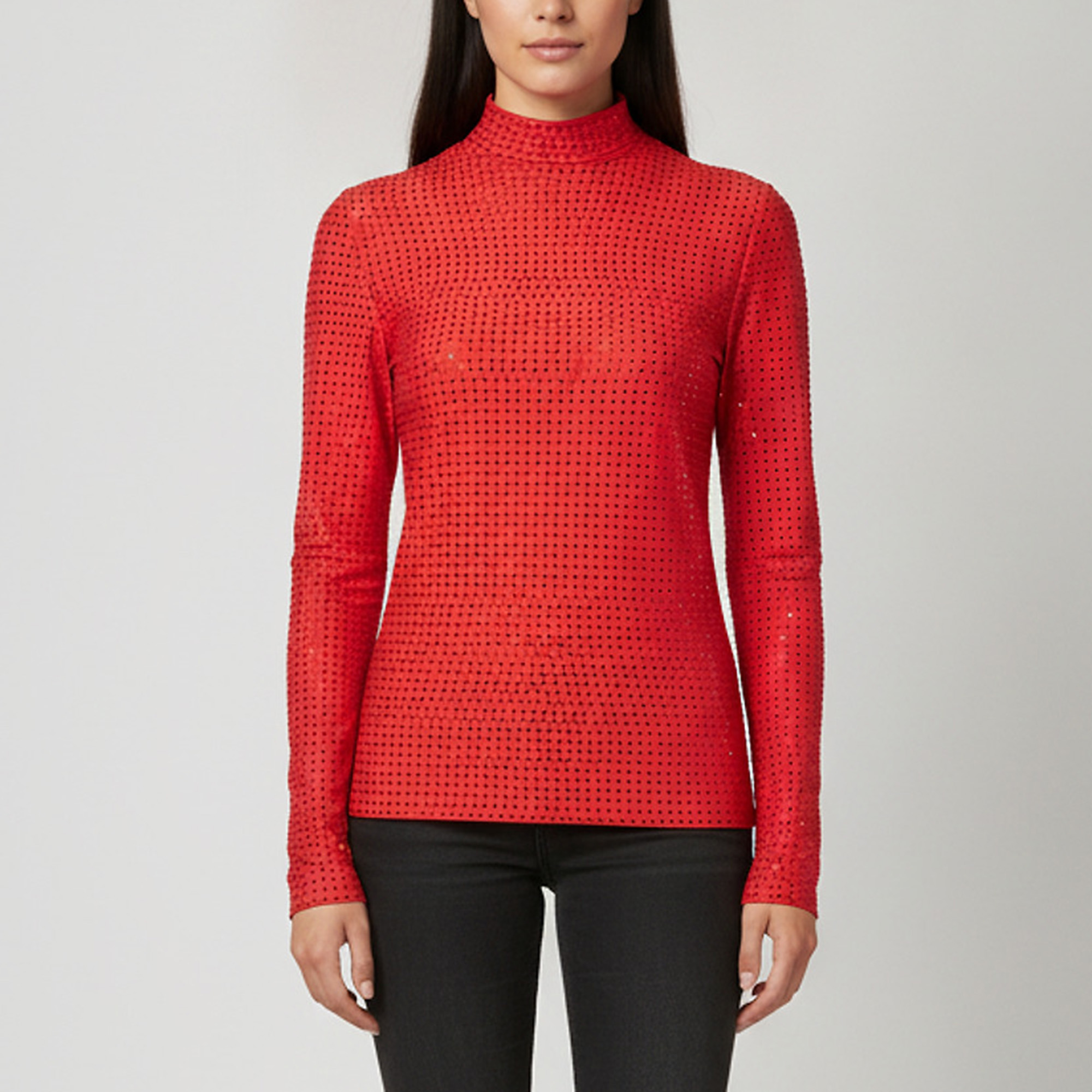 Salvatore Ferragamo Red Stud Embellished Jersey Long Sleeve Top M