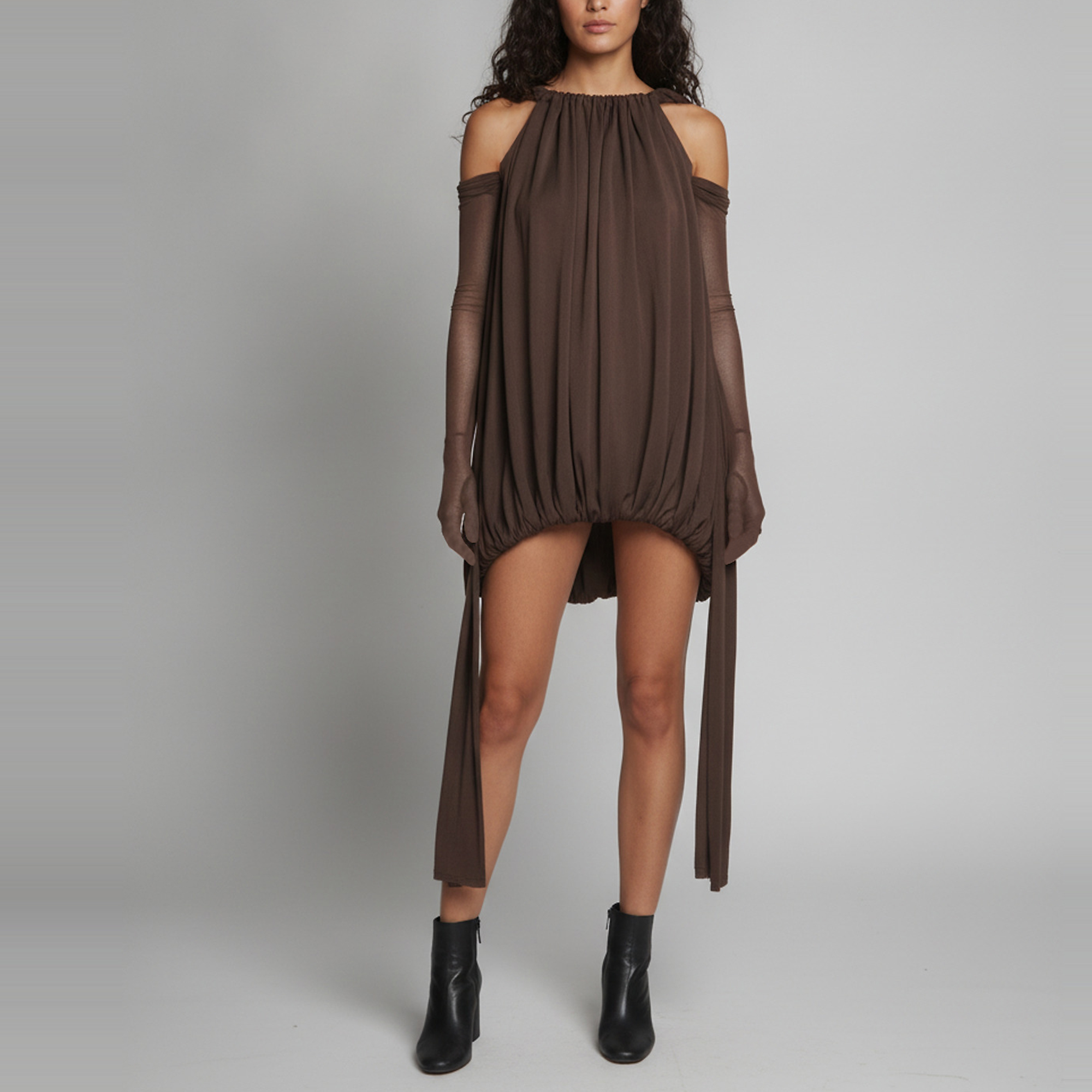 Chats By C.Dam Brown Stretch Crepe Knit Rosalind Mini Dress M