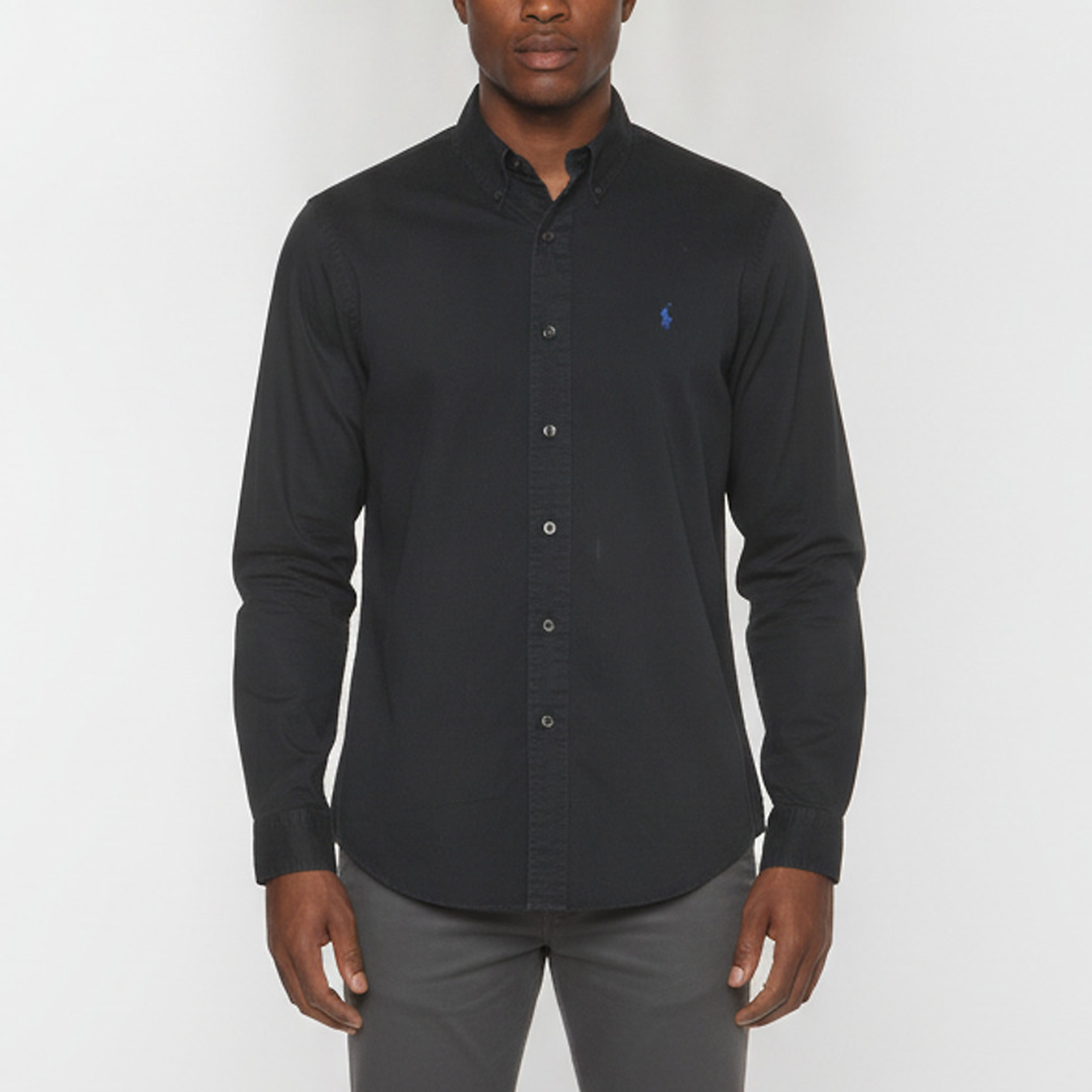 Ralph Lauren Black Cotton Button Down Custom Fit Shirt L
