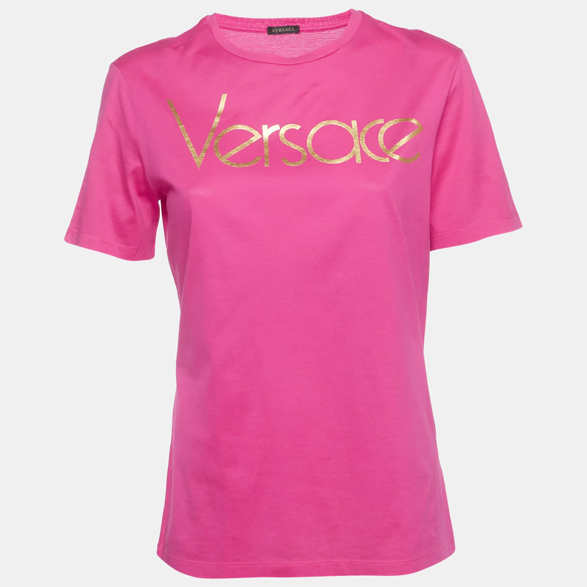 Versace Pink Logo Print Jersey Crewneck T-Shirt S