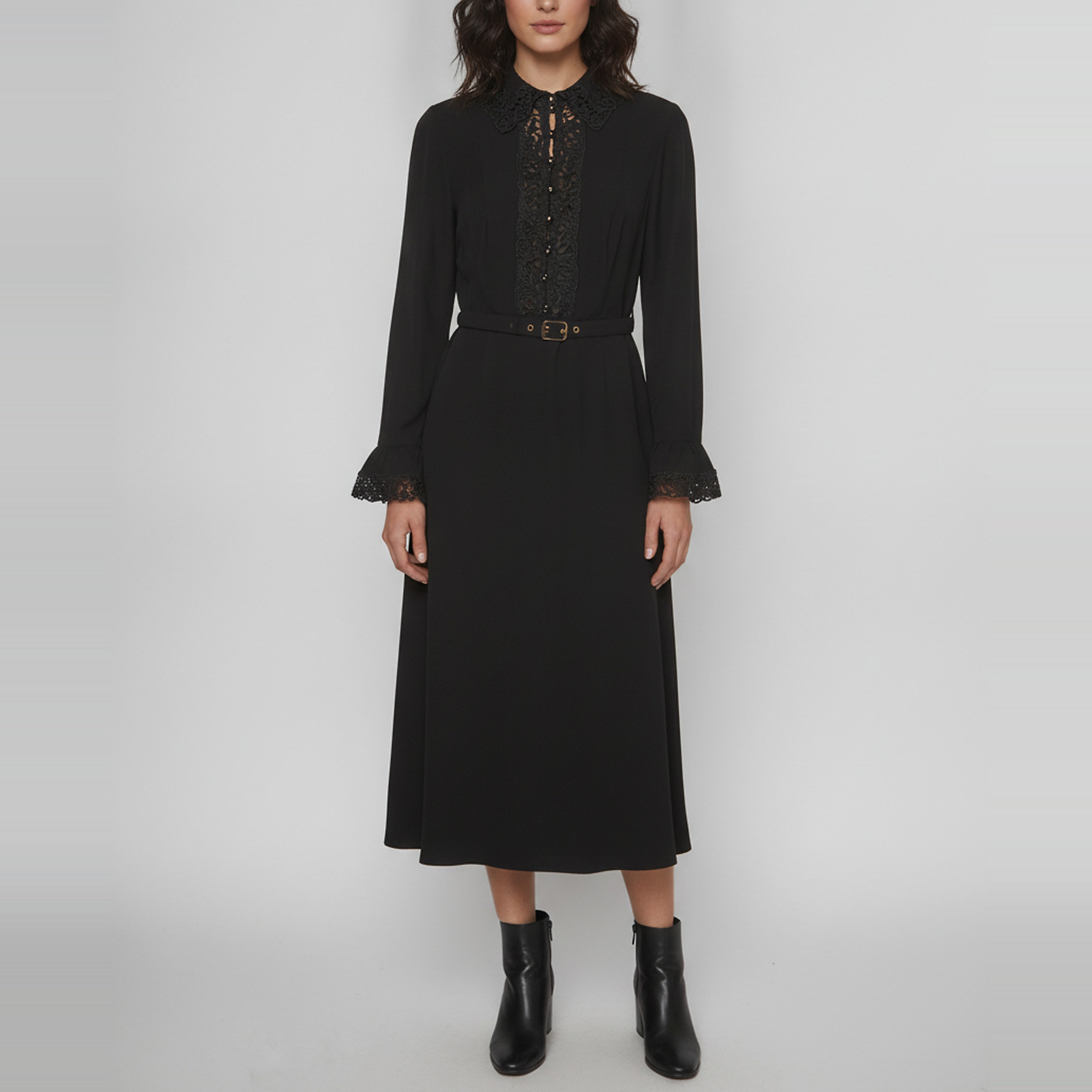 Zimmermann Black Crepe and Lace Trim Belted Hypnotic Dress M