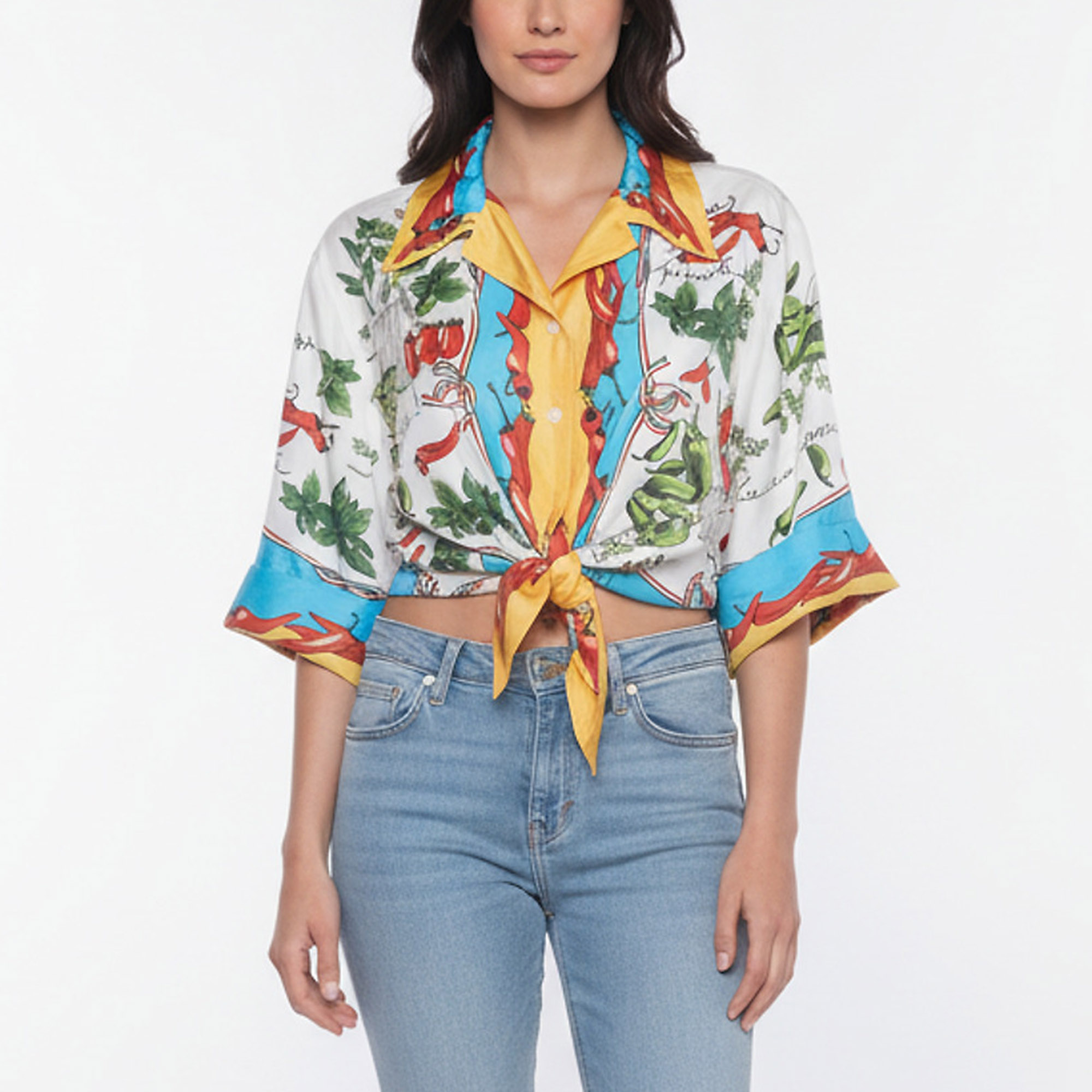 Dolce & Gabbana Multicolor Printed Silk Front Tie-Up Blouse S