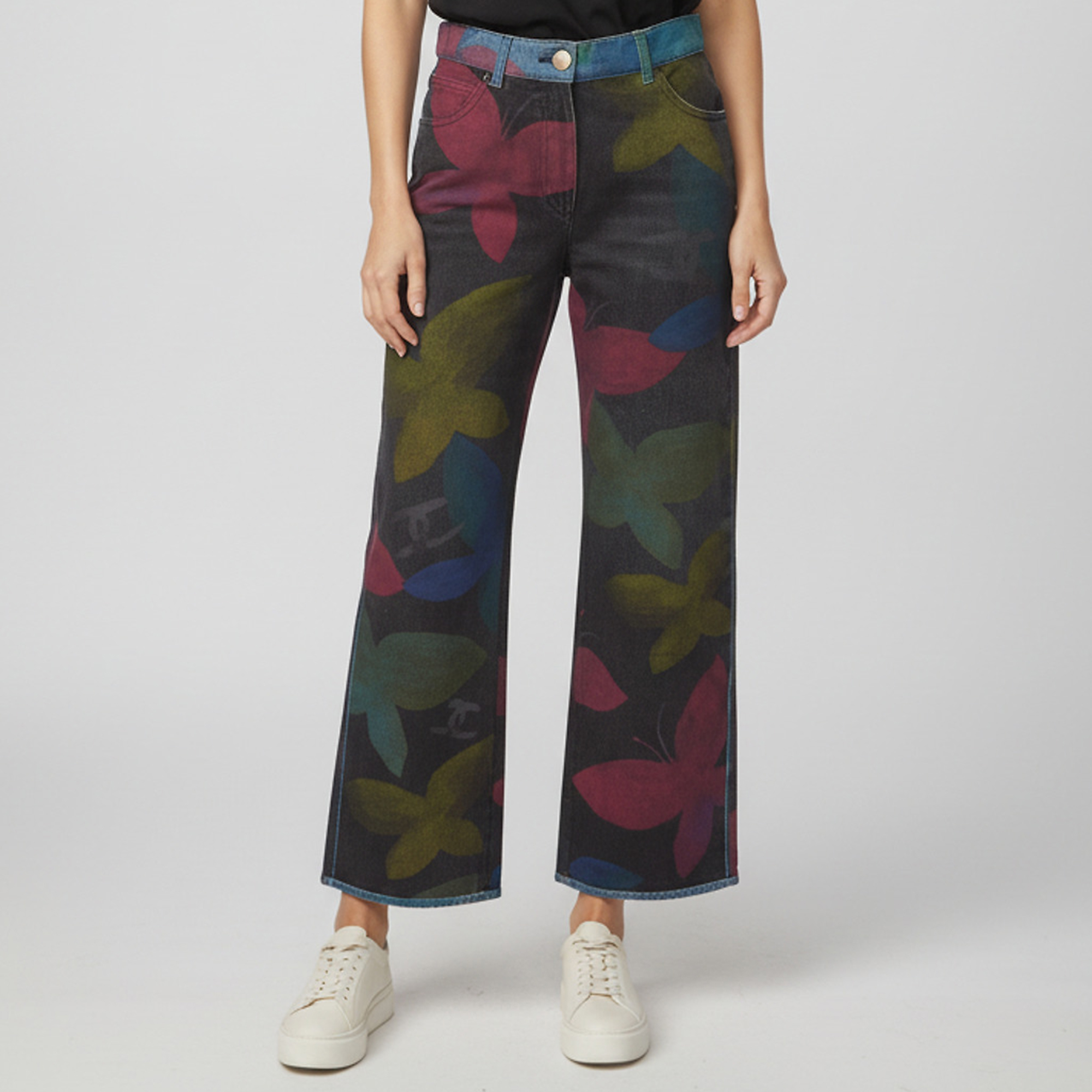 Chanel Multicolor Butterfly Print Denim Straight Leg Jeans M/Waist 27"