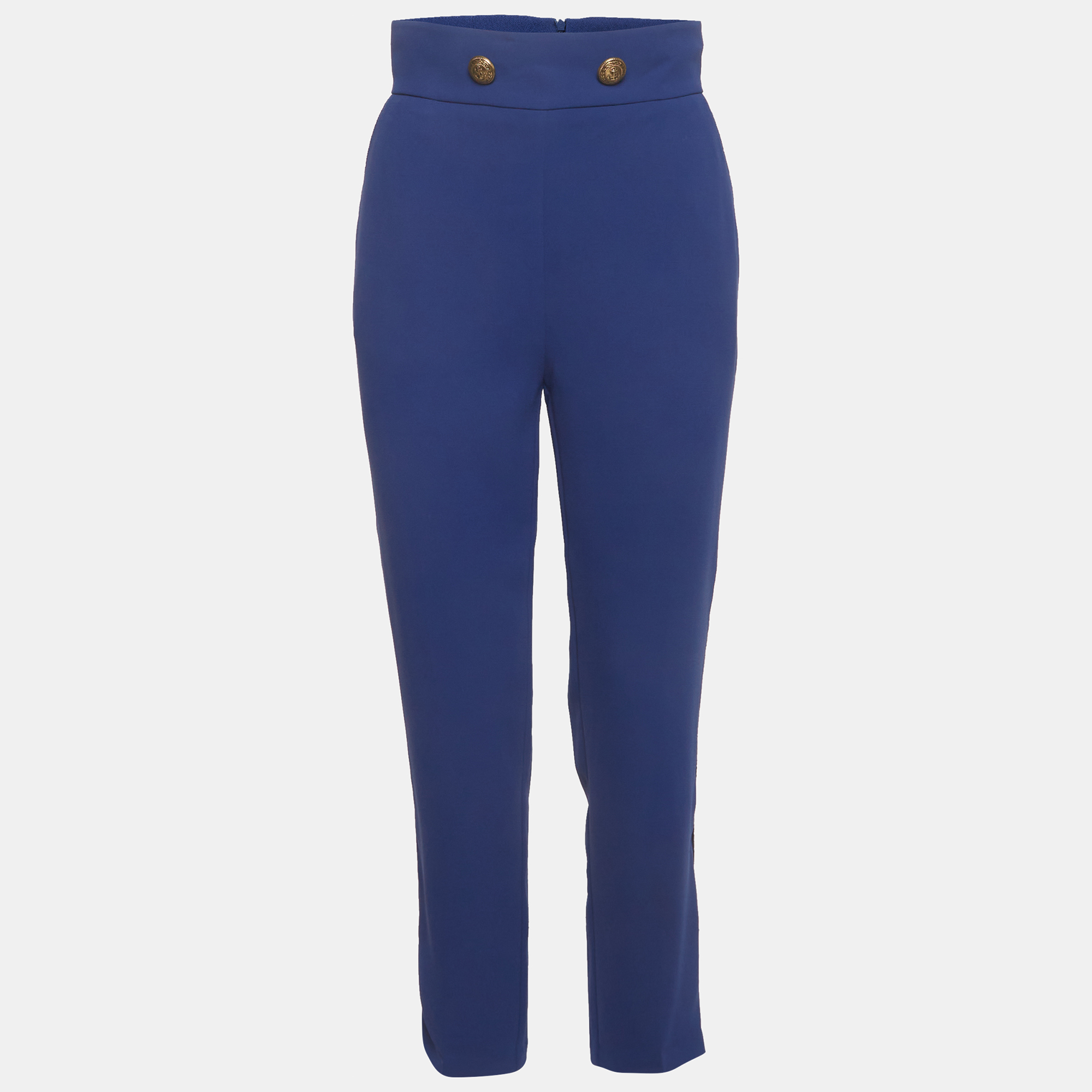 Elisabetta Franchi Blue Crepe Button Embellished Pants M