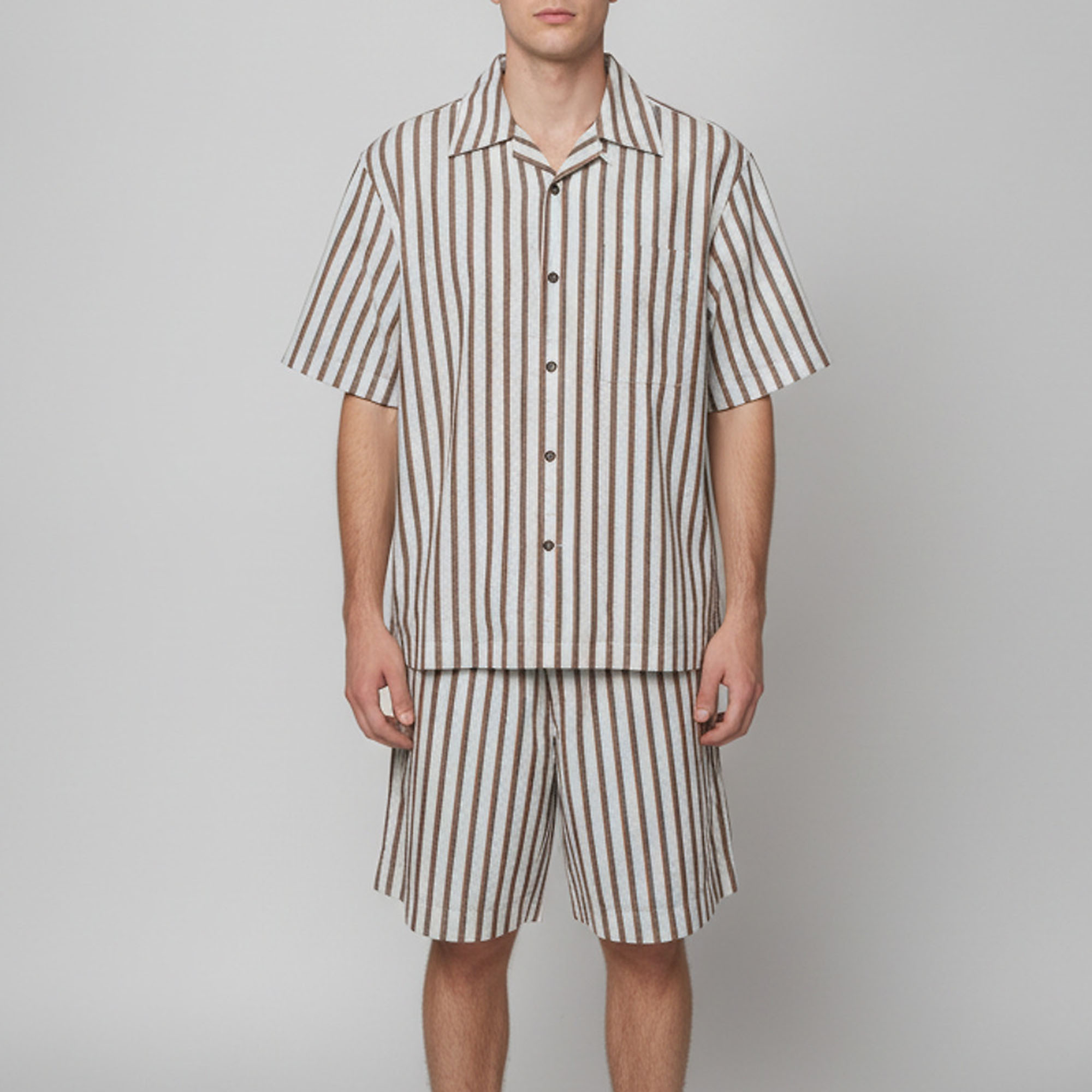 Bottega Veneta Multicolor Stripe Cotton Blend Shirt and Shorts Set S