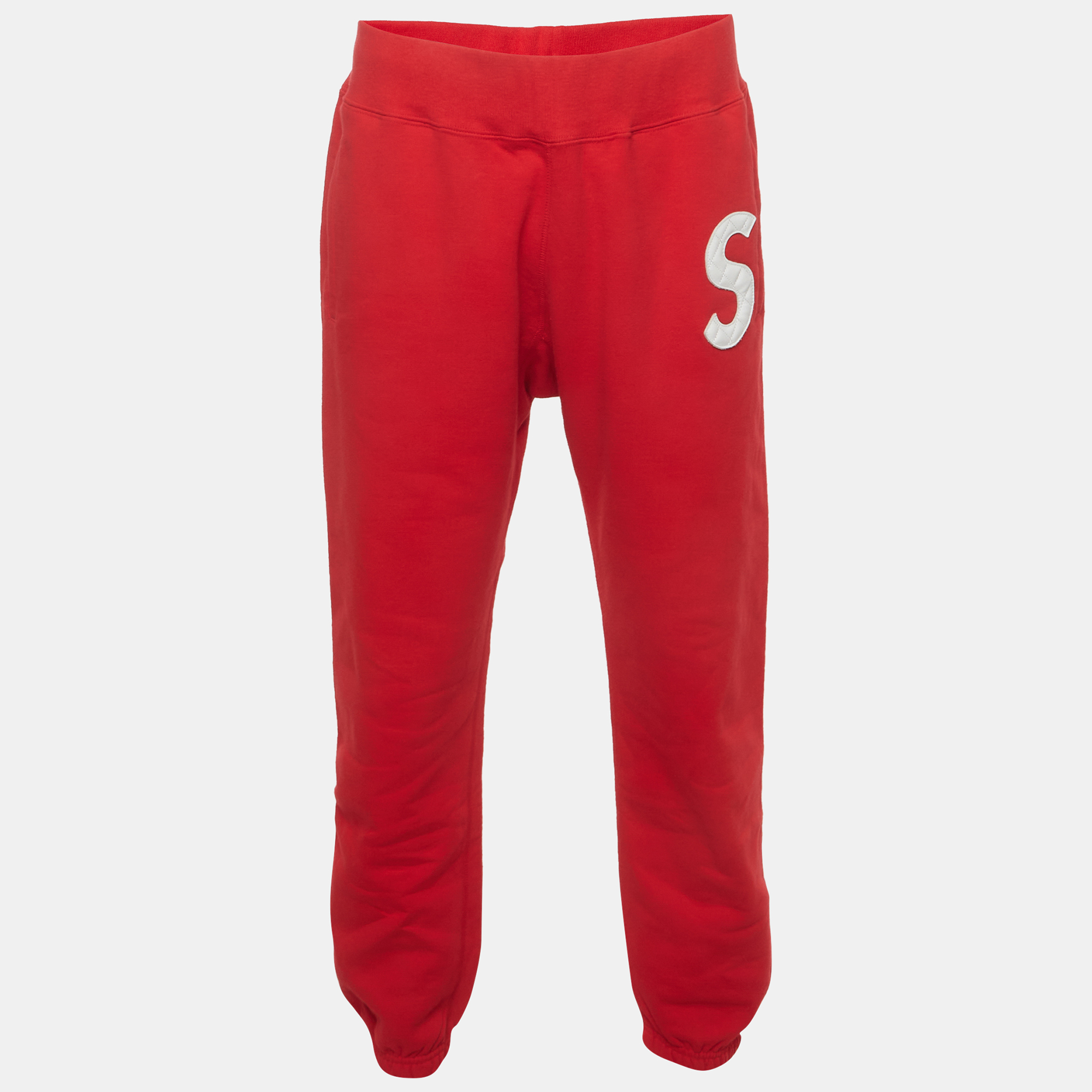 Supreme Red Jersey Embellished Logo Sweatpants S