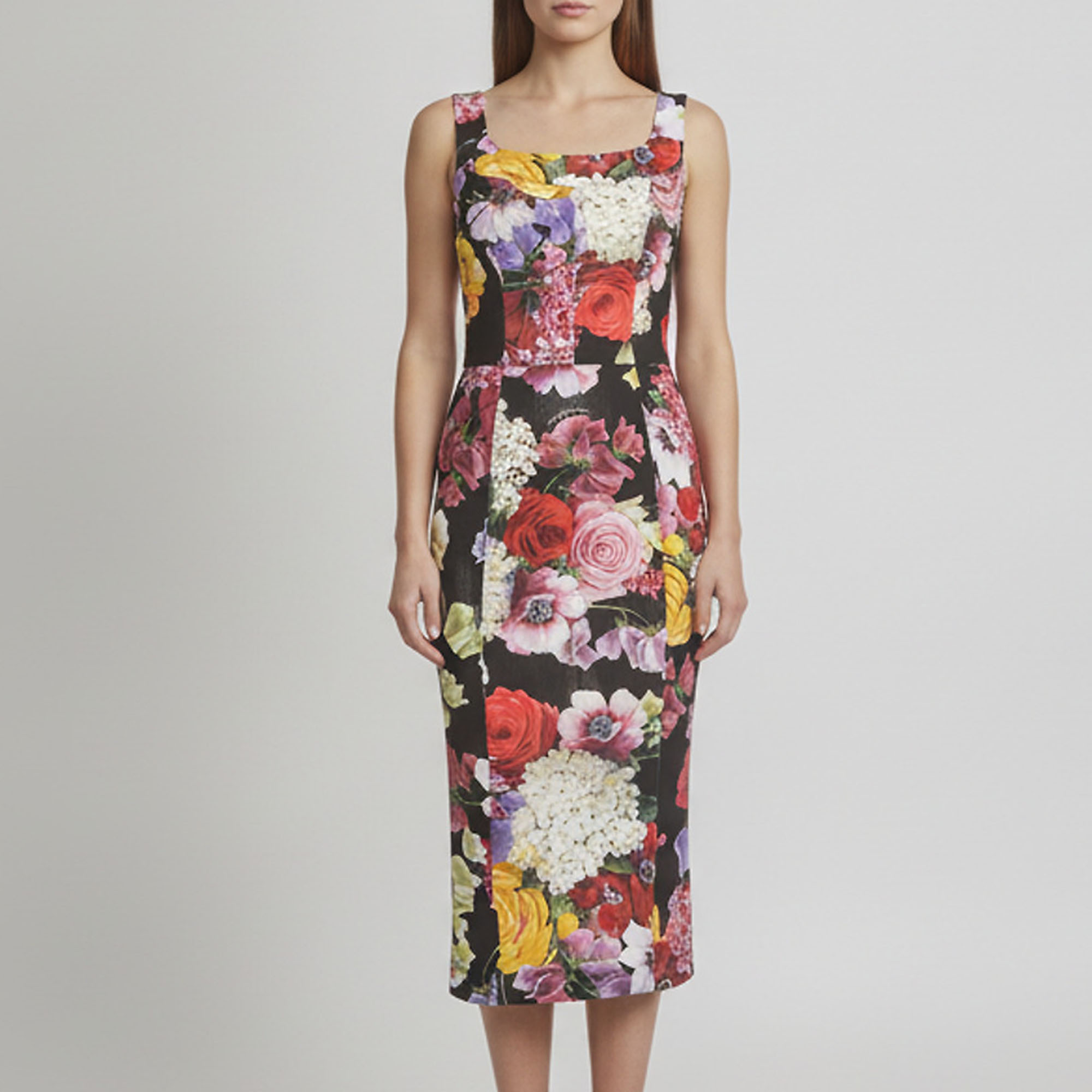 Dolce & Gabbana Black Floral Print Mesh Knit Midi Dress S