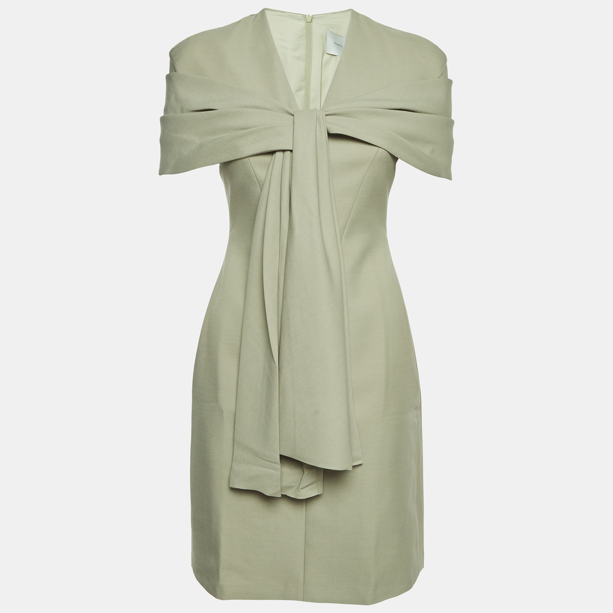 Chats by C .dam Olive Green Wool Draped Sophie Dress S Chats By C.Dam