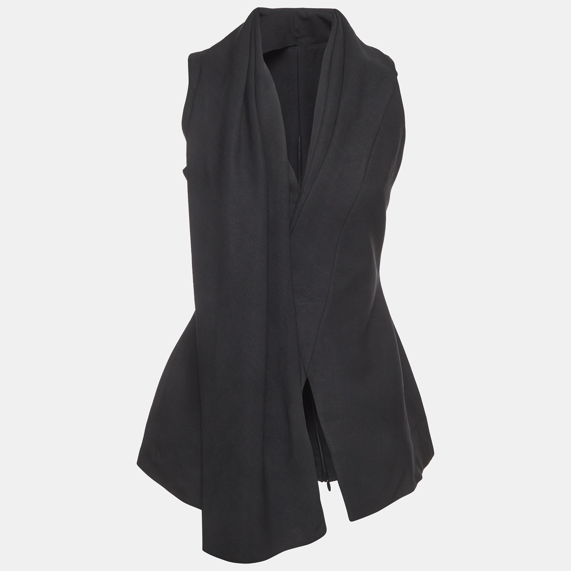 Chats By C.Dam Black Wool Blend Sleeveless Draped Top S