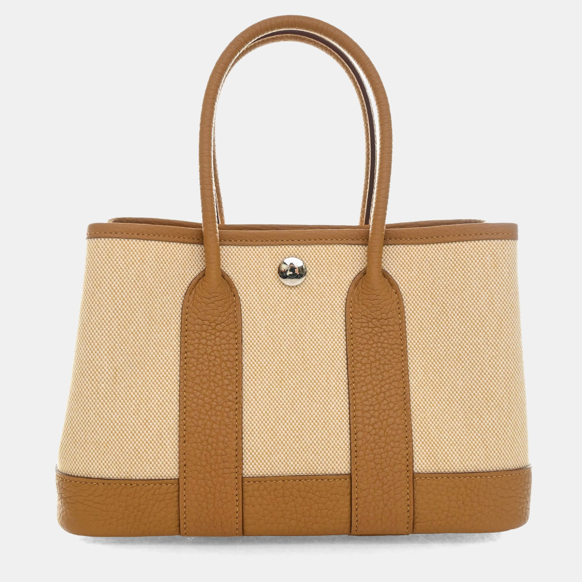 Hermes Neo Garden Party 23 Sesame Toile H Canvas Negonda Calfskin Leather Top Handle Bag