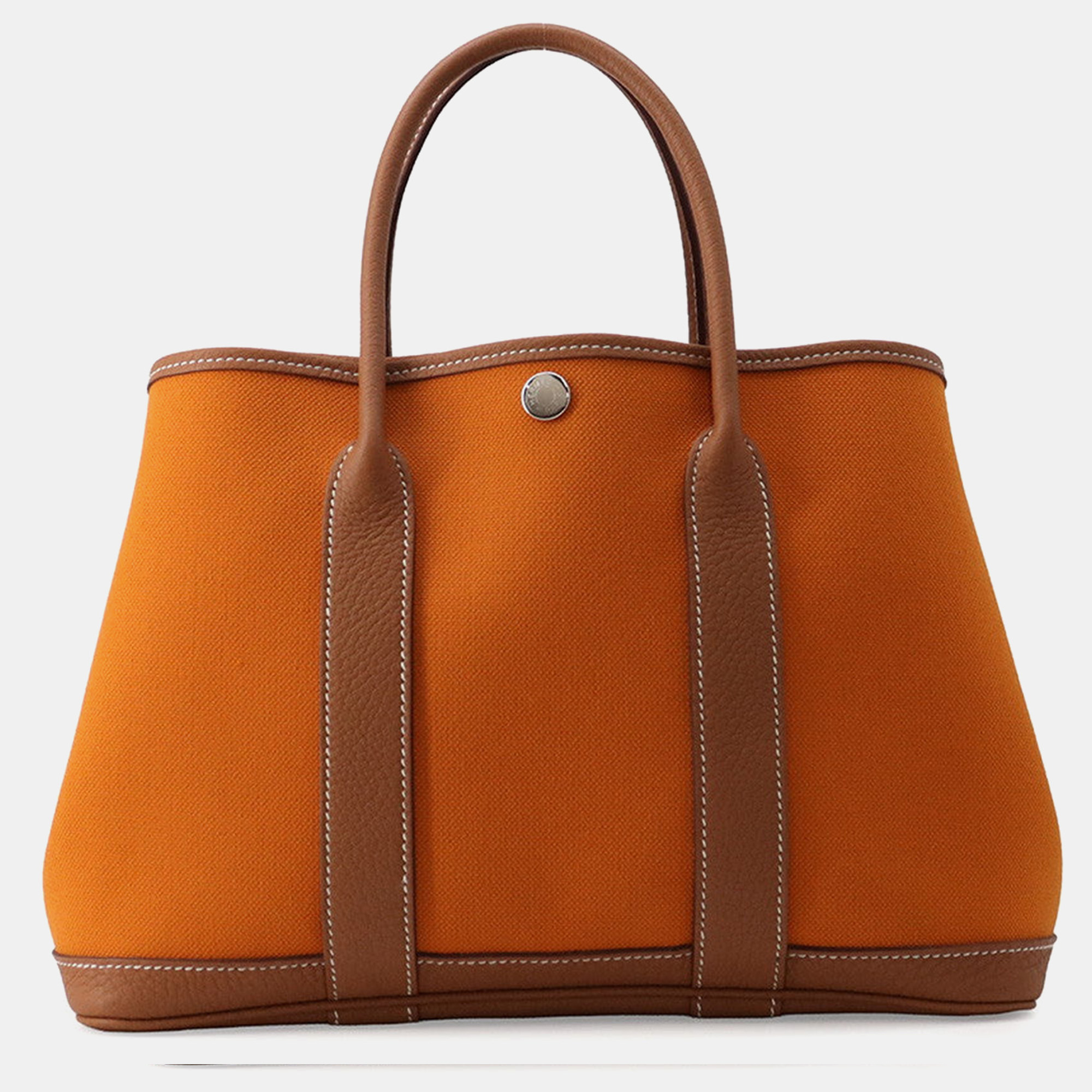 Hermes Garden Party TPM Apricot/Gold Toile Military Negonda Leather Top Handle Bag