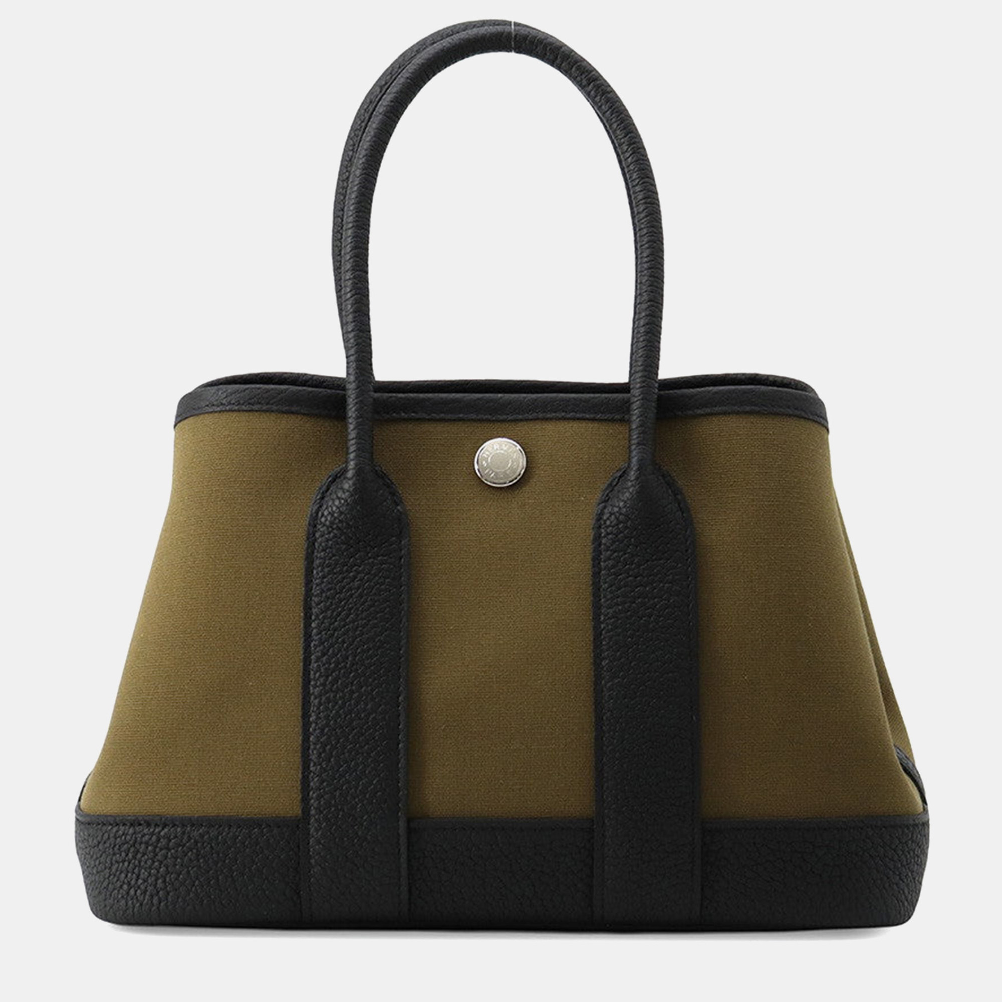 Hermes Neo Garden 23 Olive Green Black Toile Officier Negonda Leather Top Handle Bag